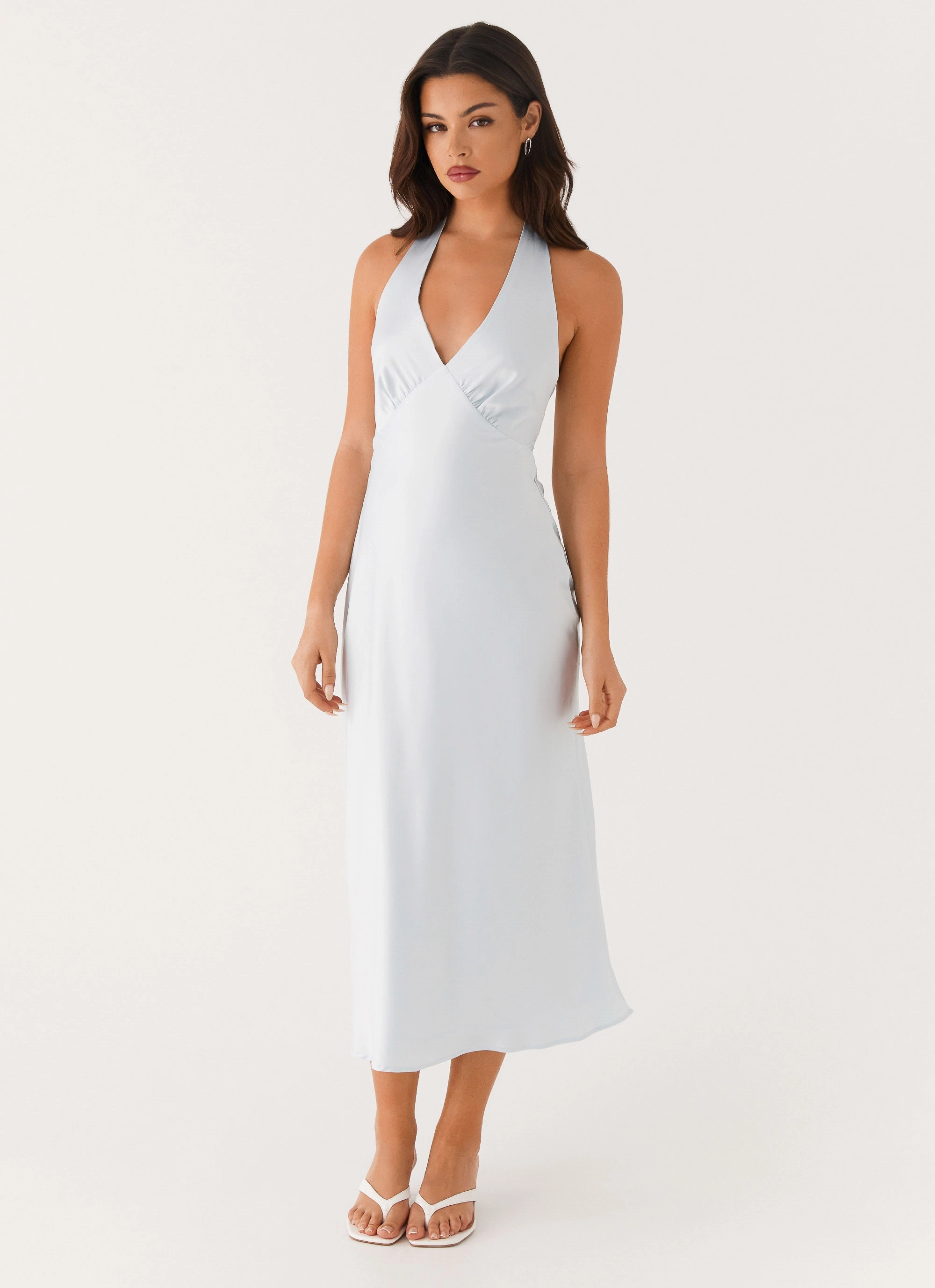 Silk Flow Heavy Hearted Midi Dress - Blue