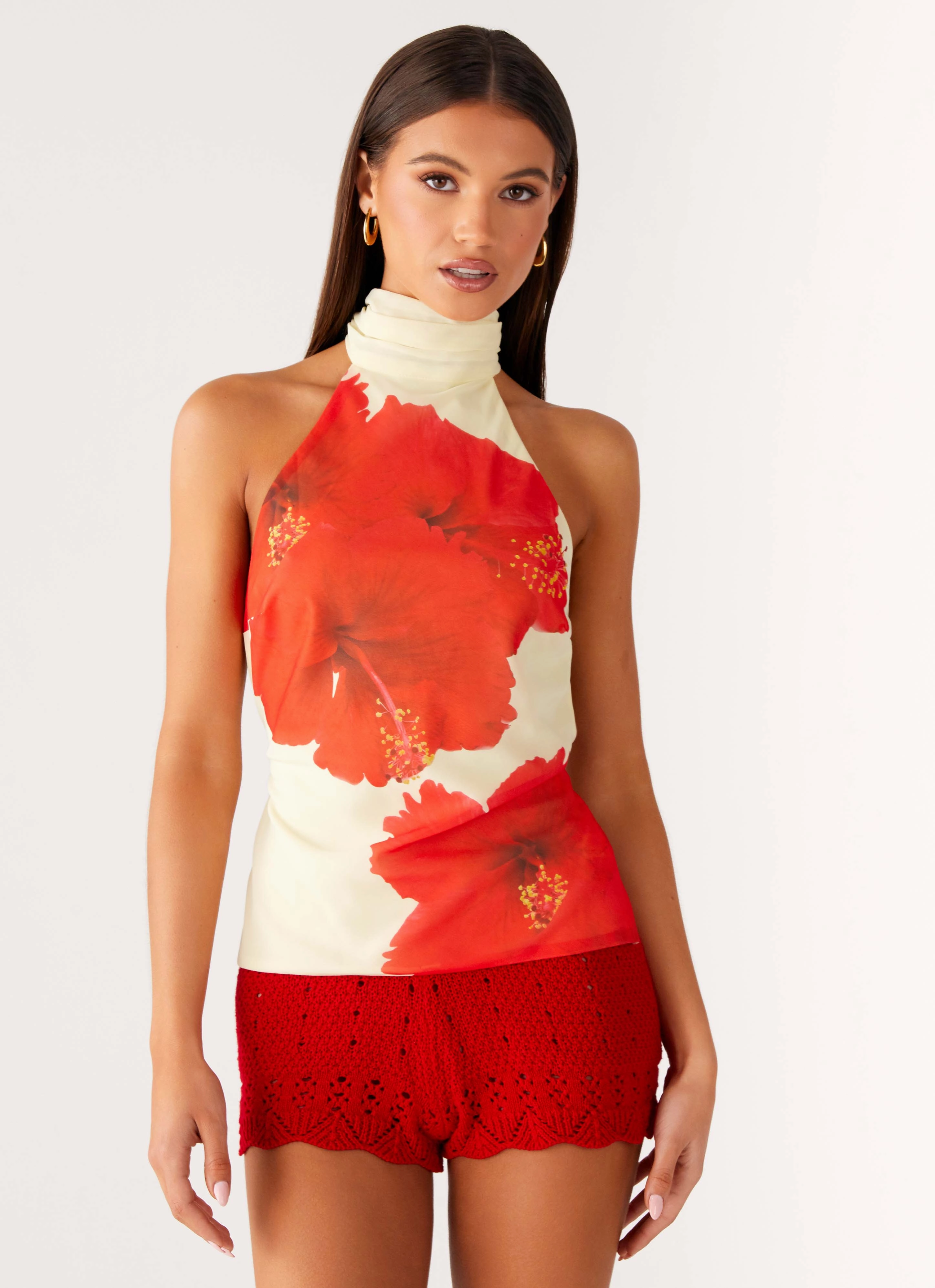 Felicity Halter Top - Scarlet Floral Trendy Look