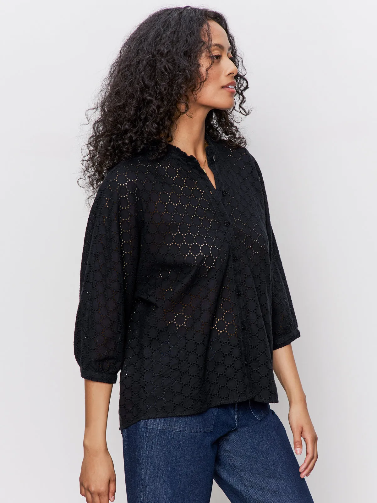 Unstructured Fit Petal Drop Blouse Black