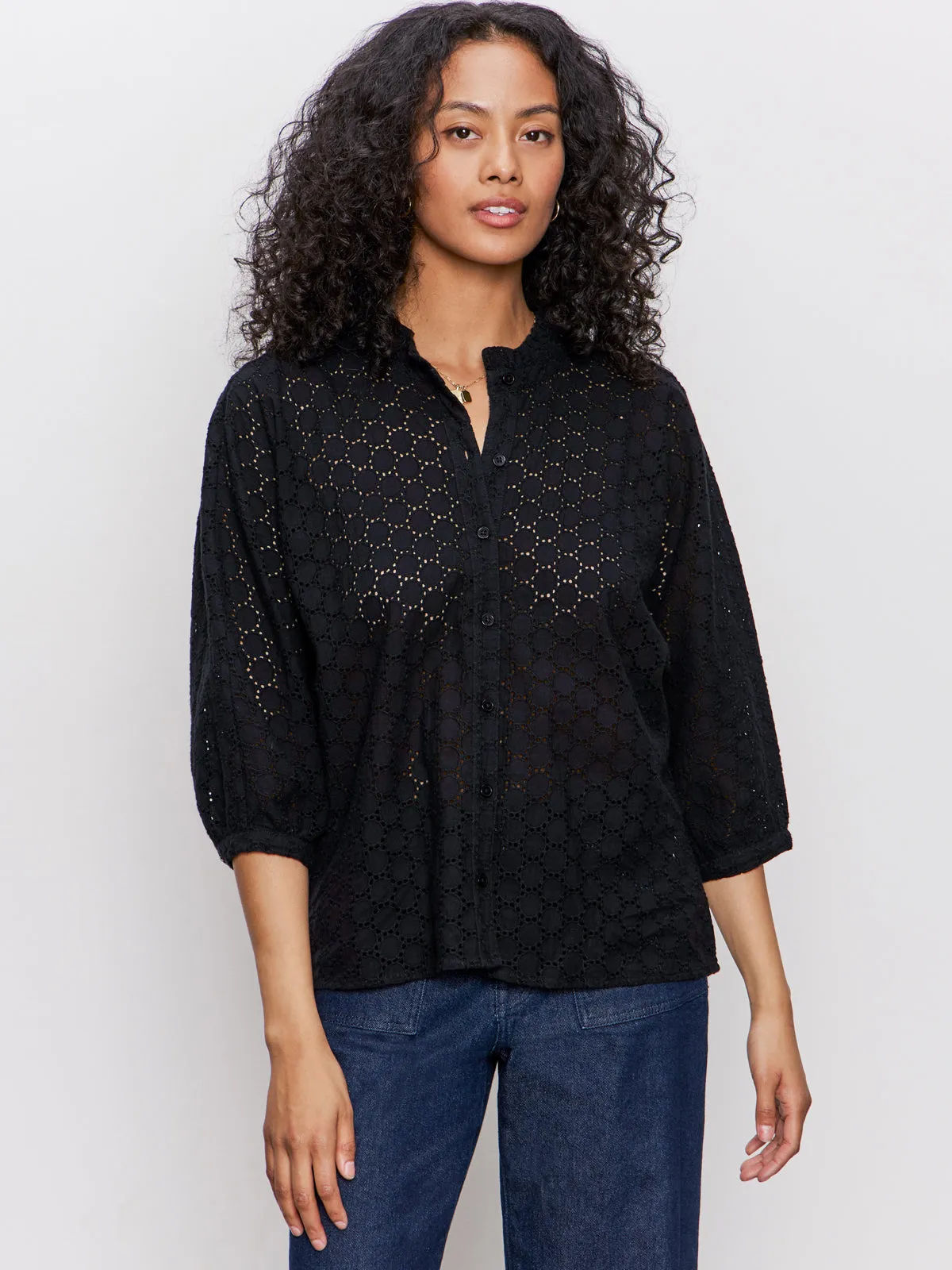 Petal Drop Blouse Black Drop Shoulder Cut