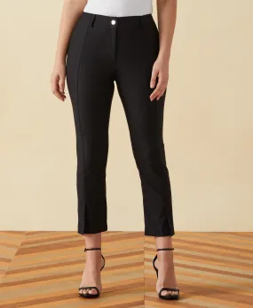 Petite Classic Fit Seamed Straight Leg Crop Pant with Vents Frayed hem Adaptive Fit