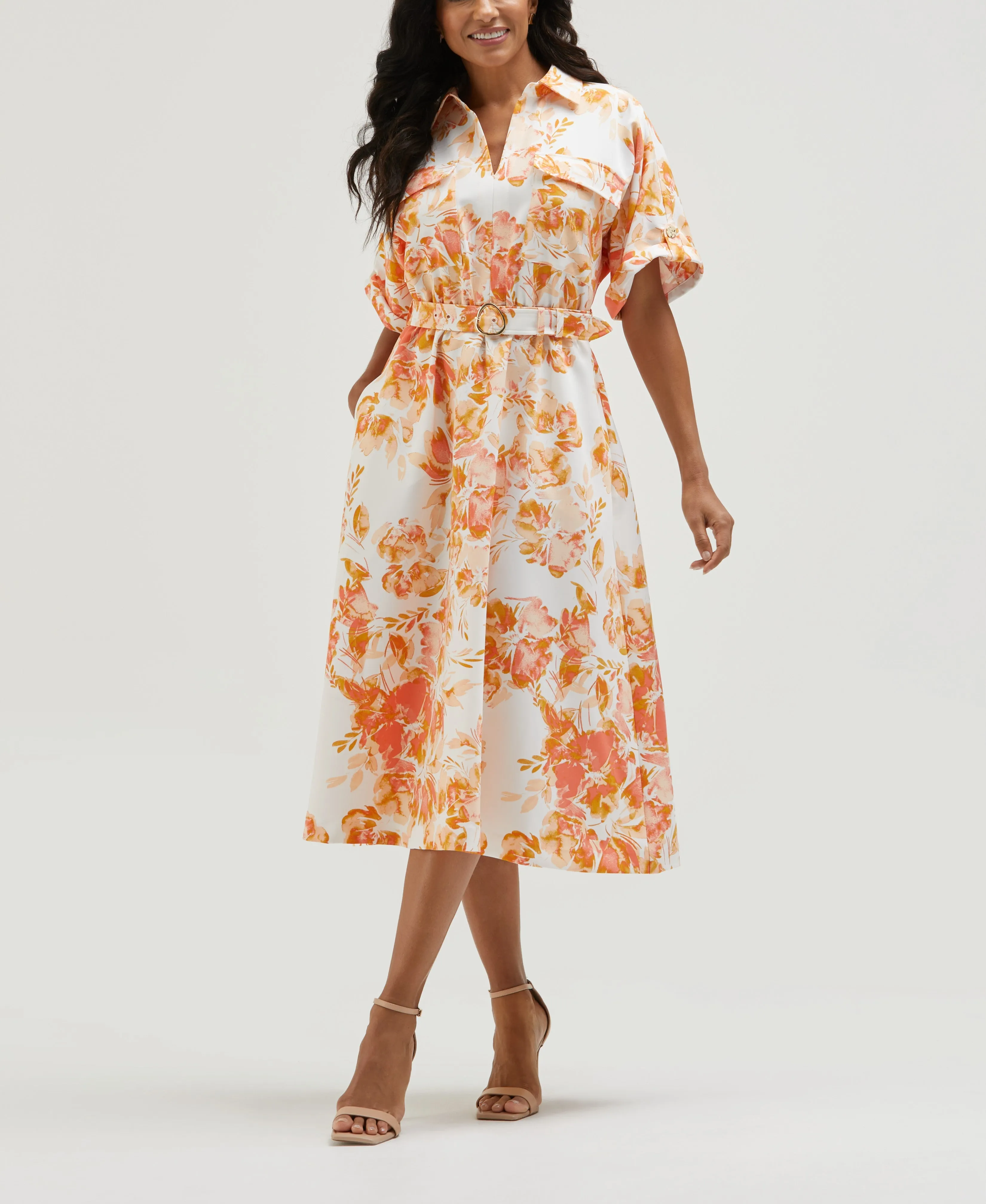 Everyday Use All Purpose Petite Floral Print Utility Shirt Dress