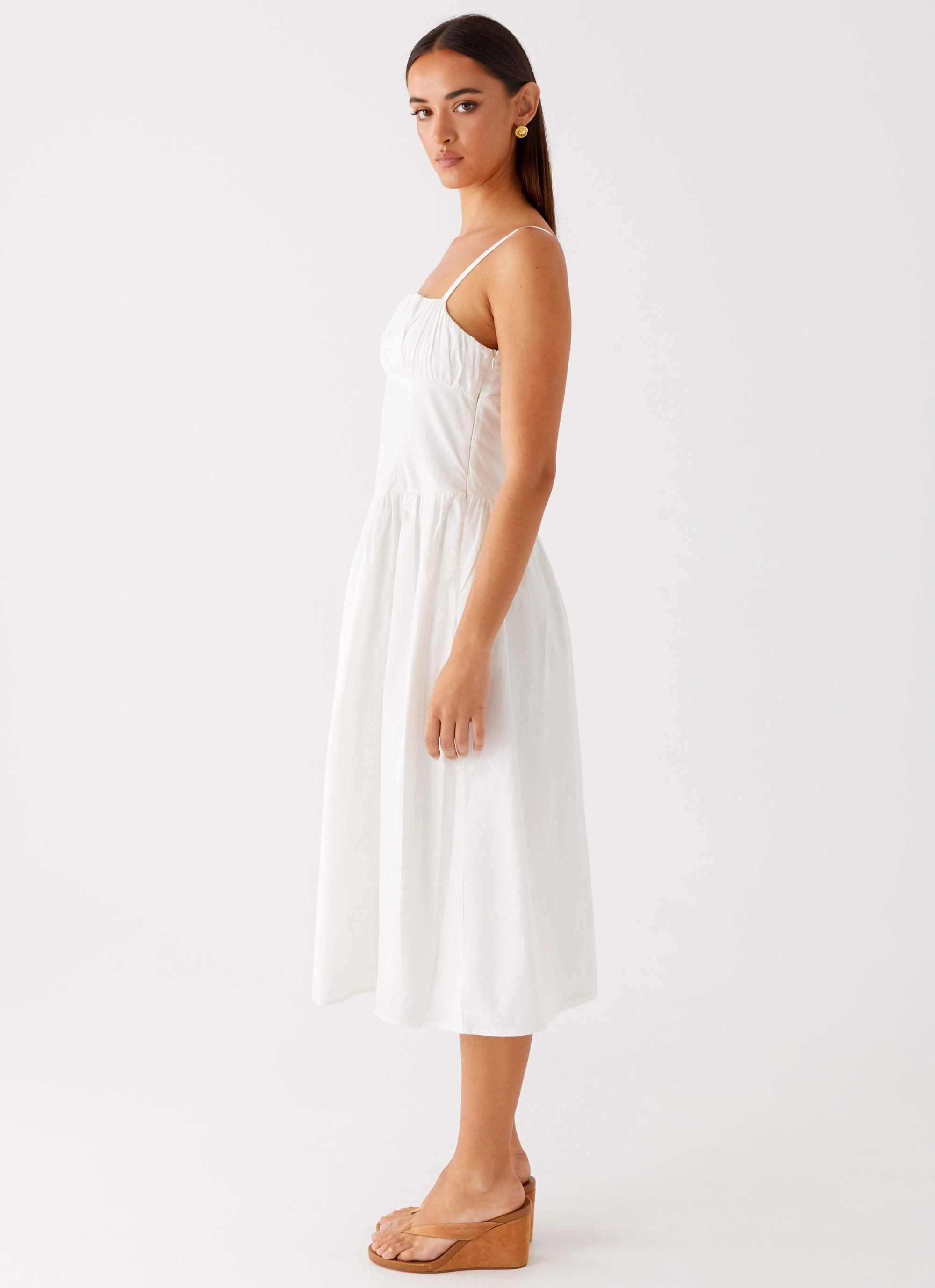 Flowy casual dress Workwear Phillipa Midi Dress - White