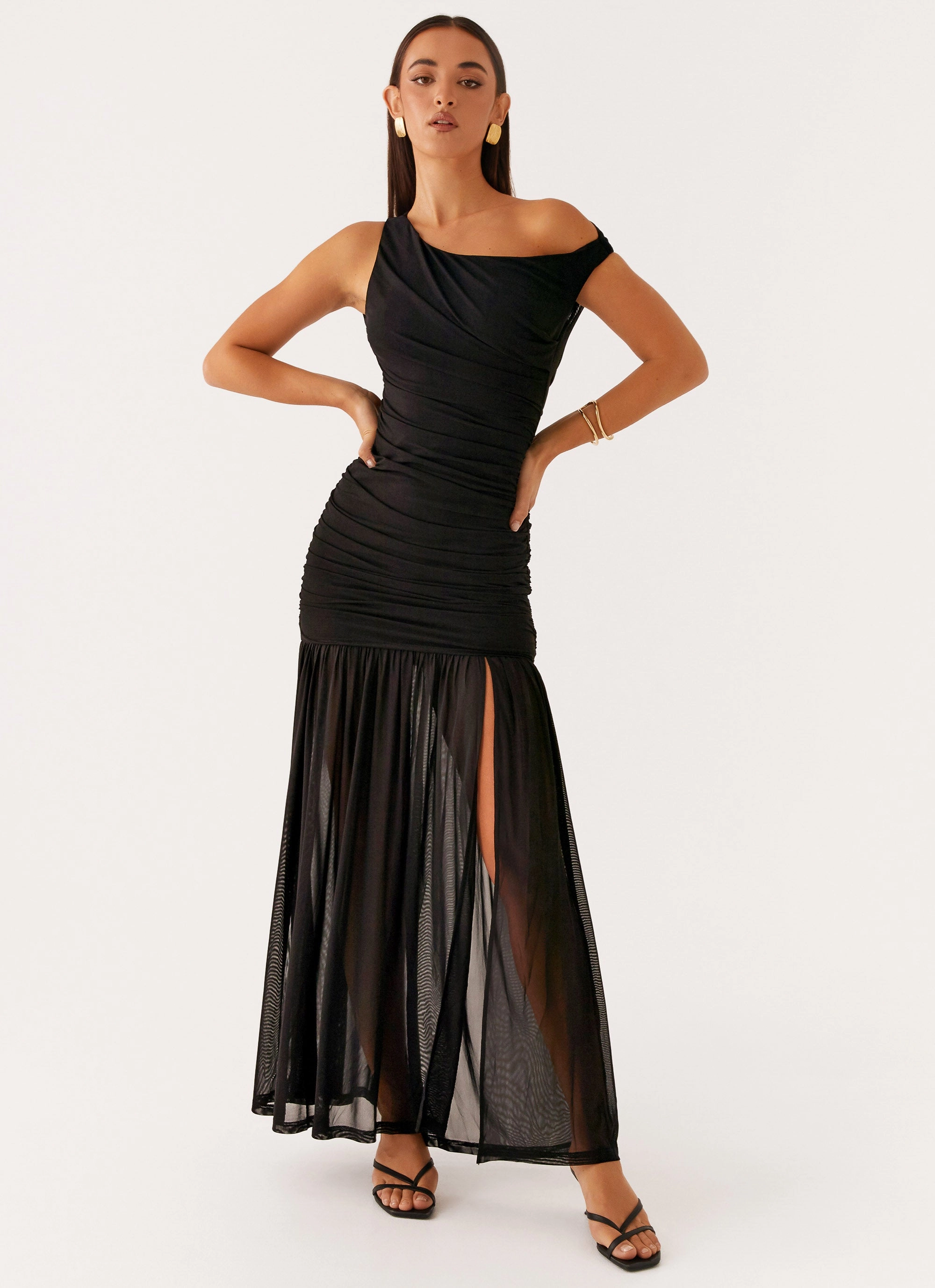 Pavilion Maxi Dress - Black Autumn Essential Mesh-Detail