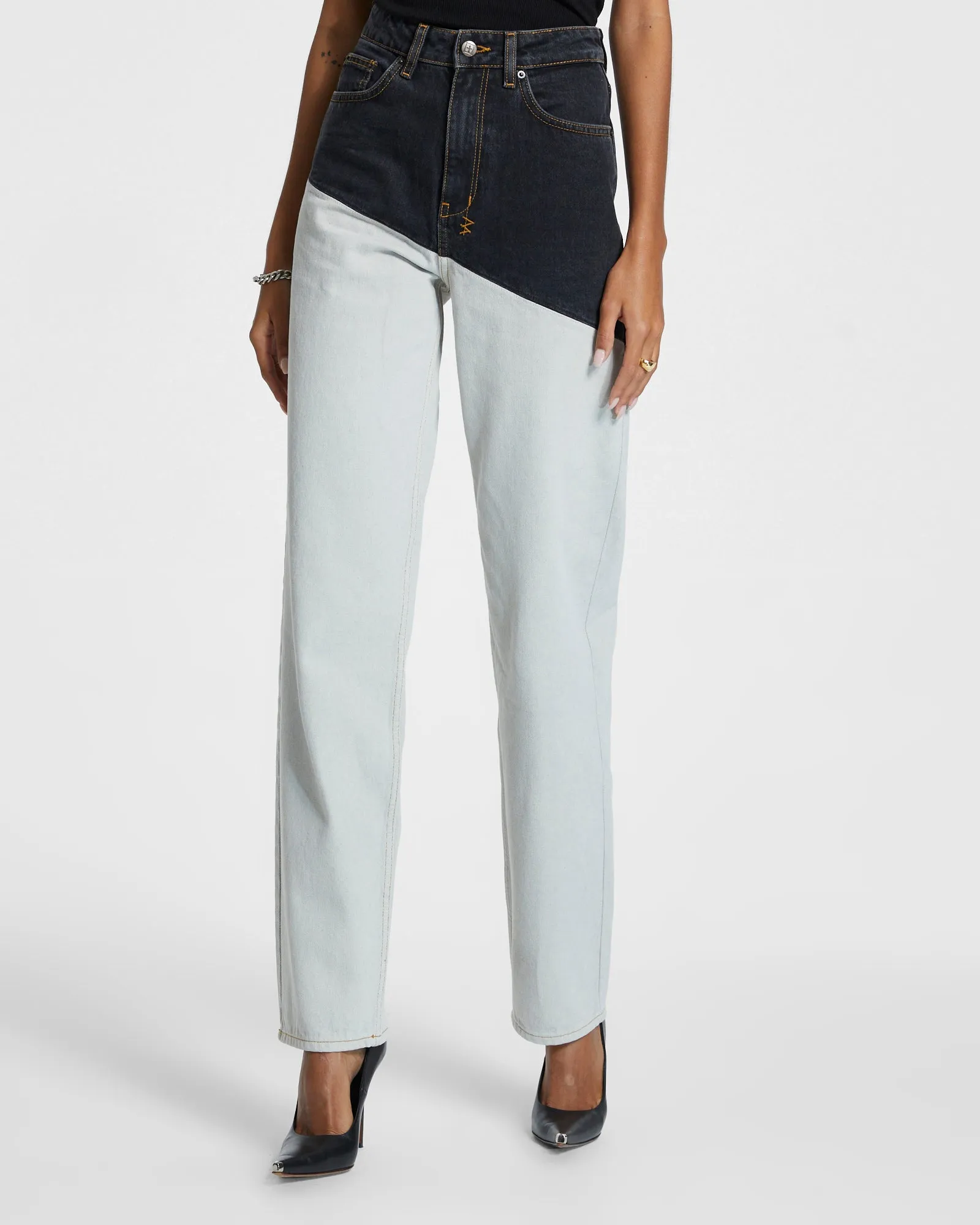 PLAYBACK BLACK/BONE SPLICED Flexible Match Sustainable Denim Production