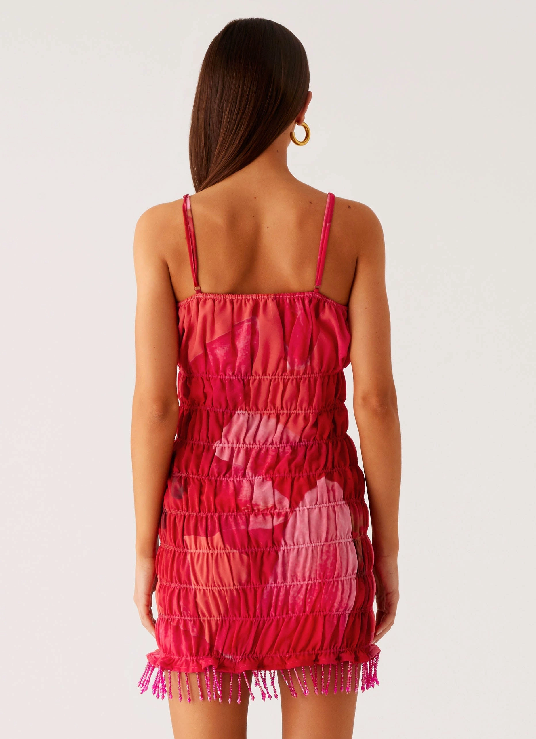 All Season Tonal Look Refresh Me Chiffon Mini Dress - Peach Watermelon Flower