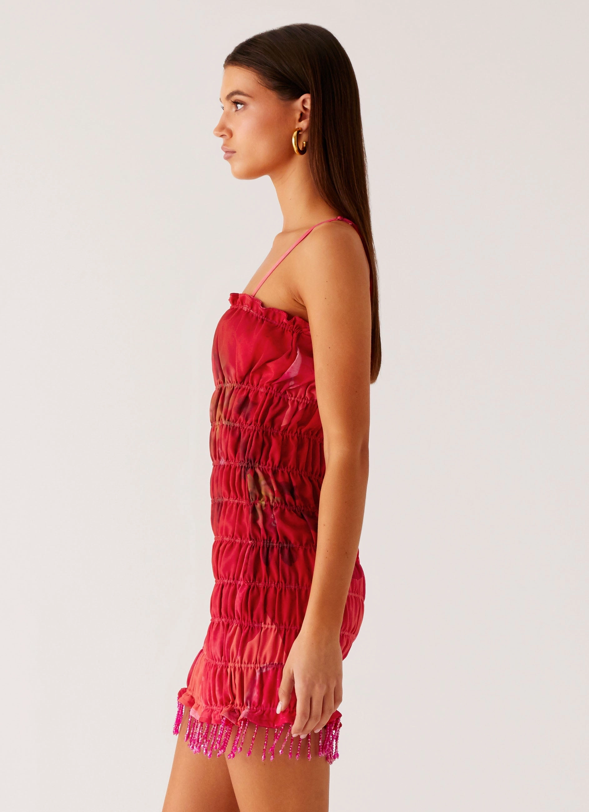 Refresh Me Chiffon Mini Dress - Peach Watermelon Flower Simple Motion