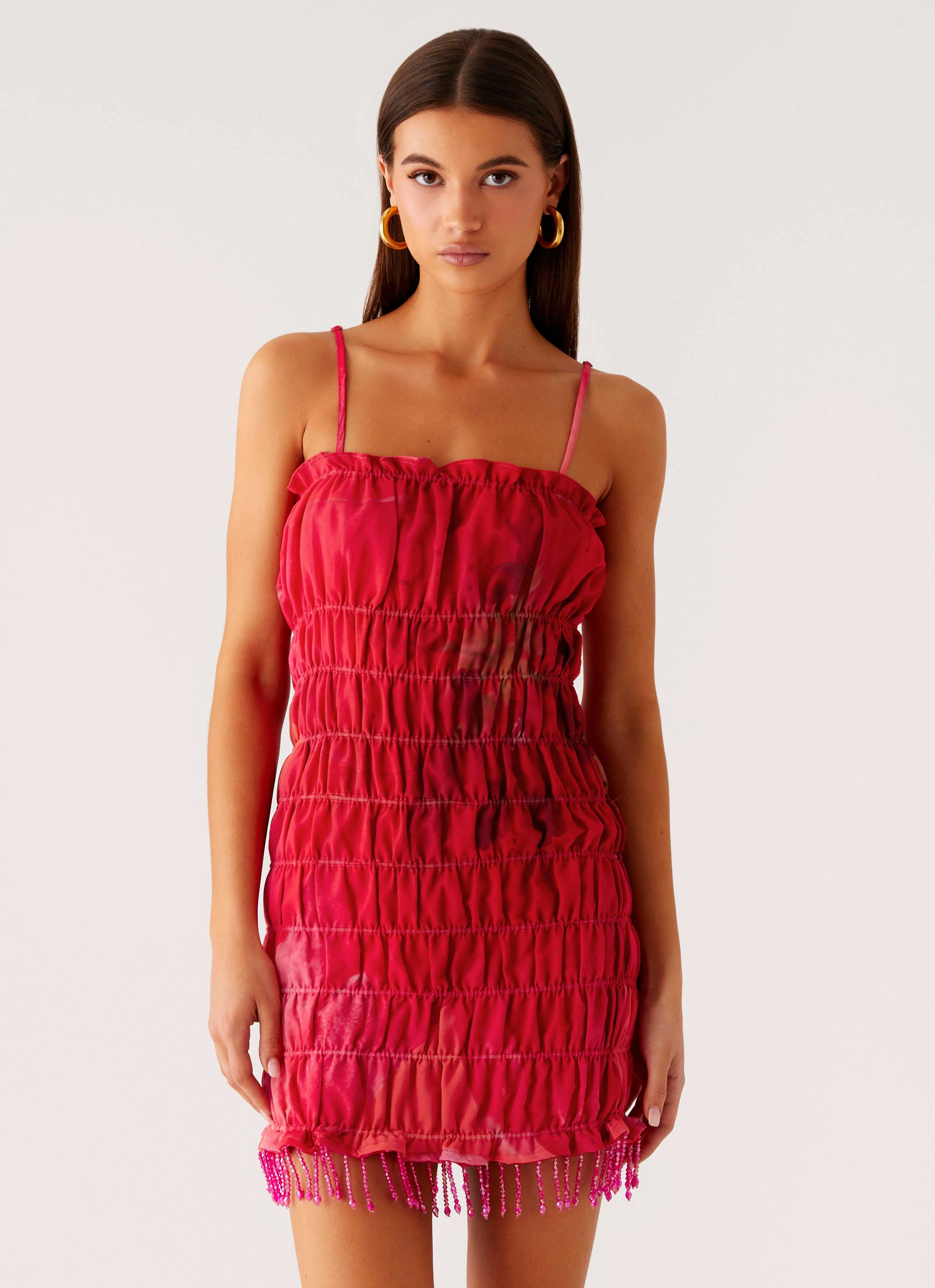 Skin Touch Refresh Me Chiffon Mini Dress - Peach Watermelon Flower