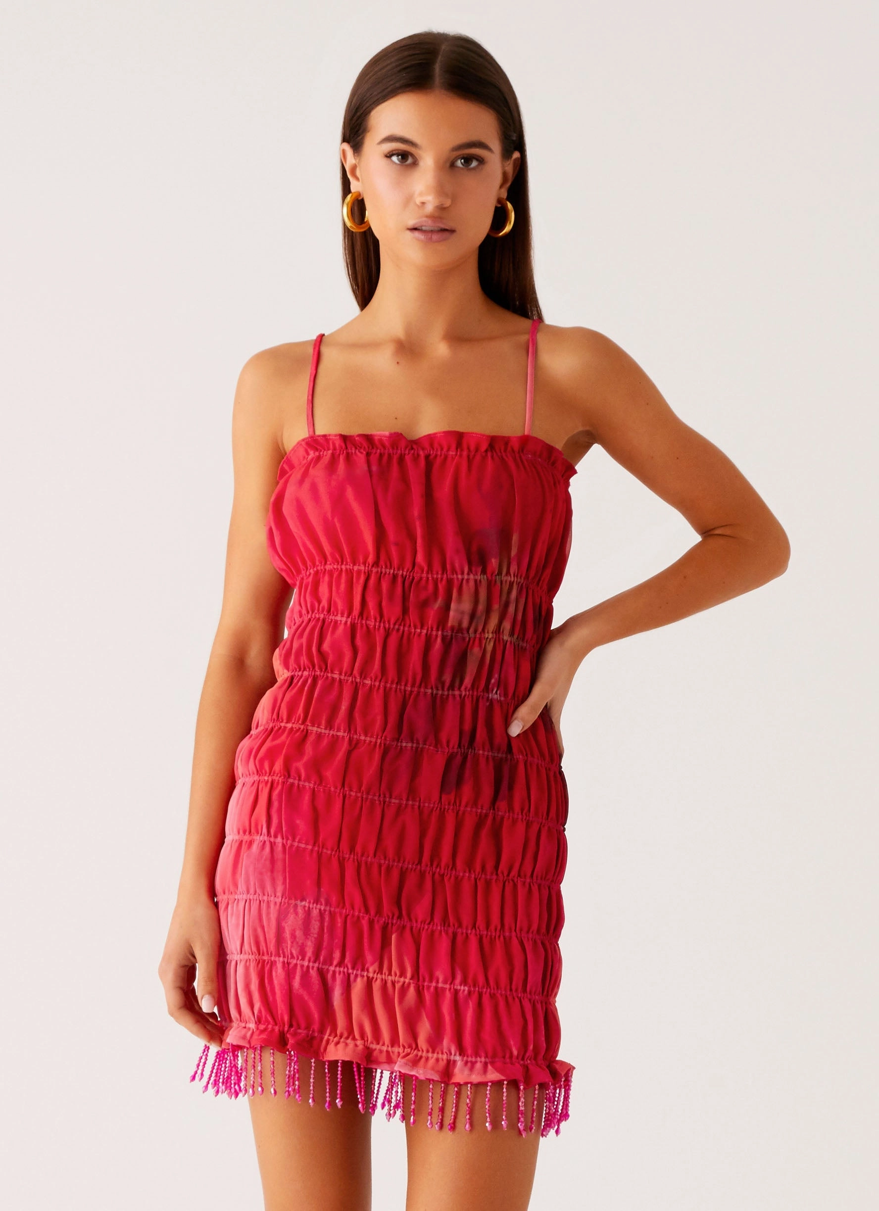 Teen Fashion Refresh Me Chiffon Mini Dress - Peach Watermelon Flower