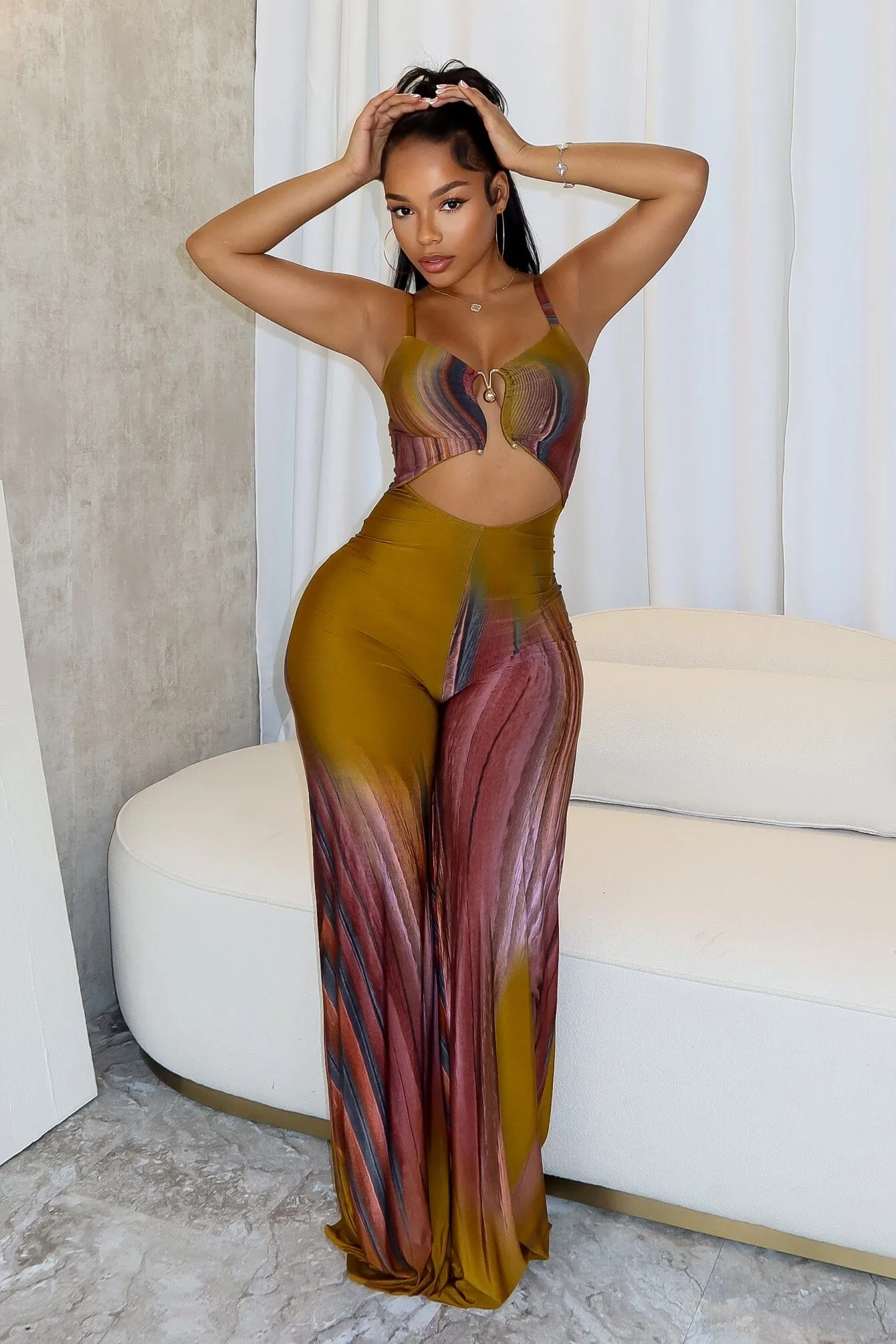 Versatile Waist Playing Me Print Cami Jumpsuit