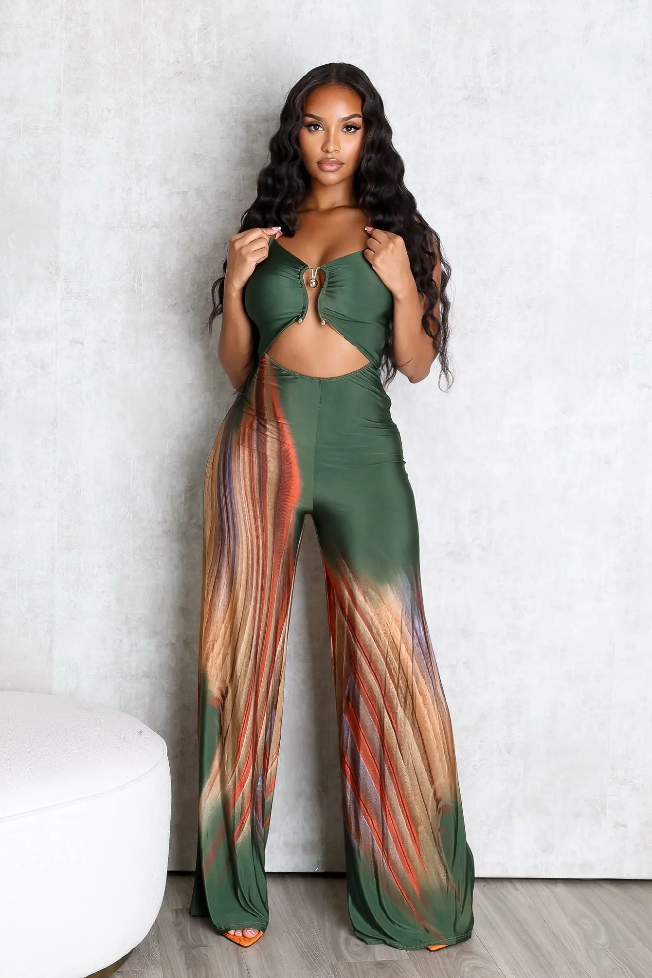 Playing Me Print Cami Jumpsuit Light and Cozy Cropped hem