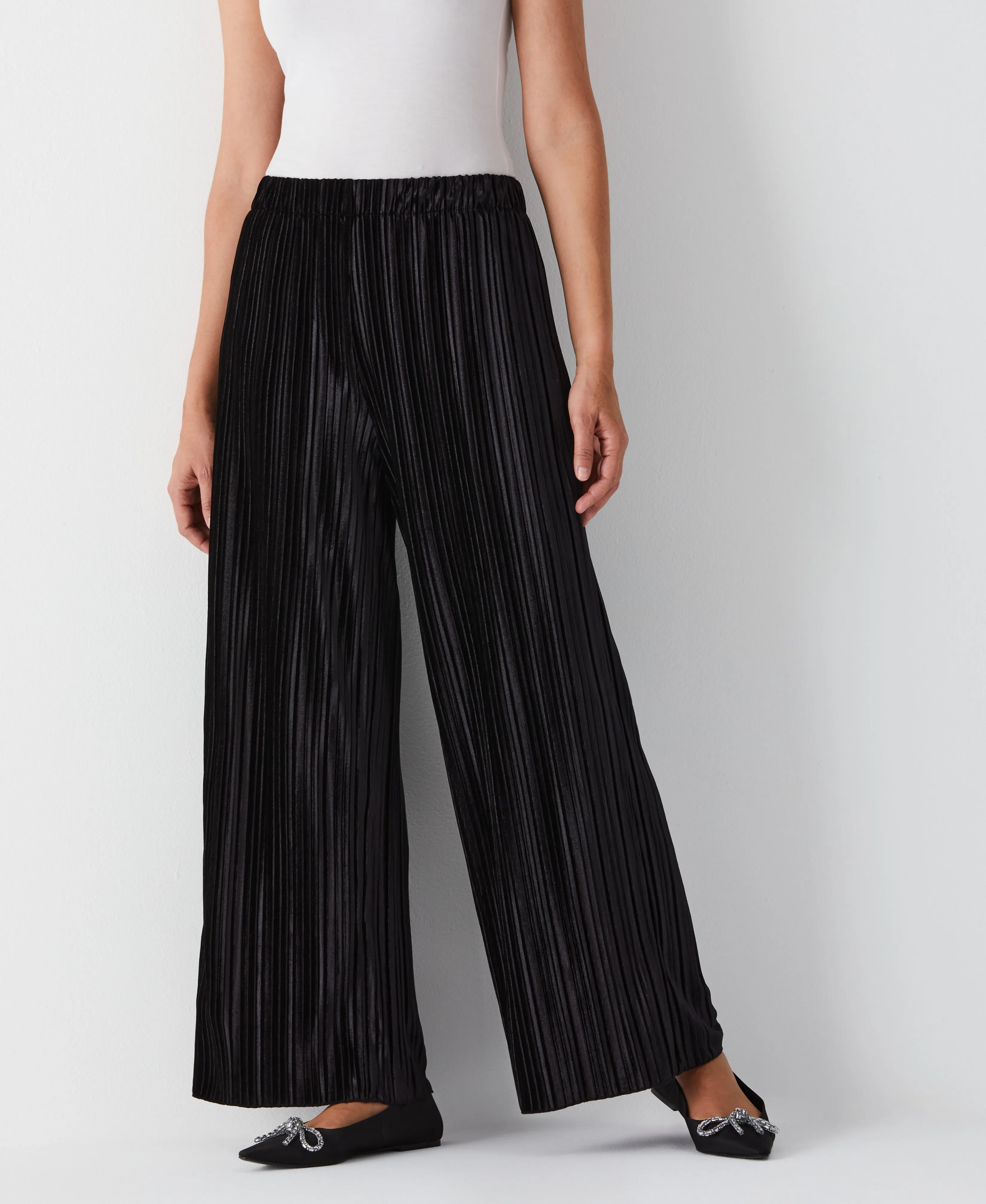 Pleated Velvet Wide Leg Pant Smart Layer