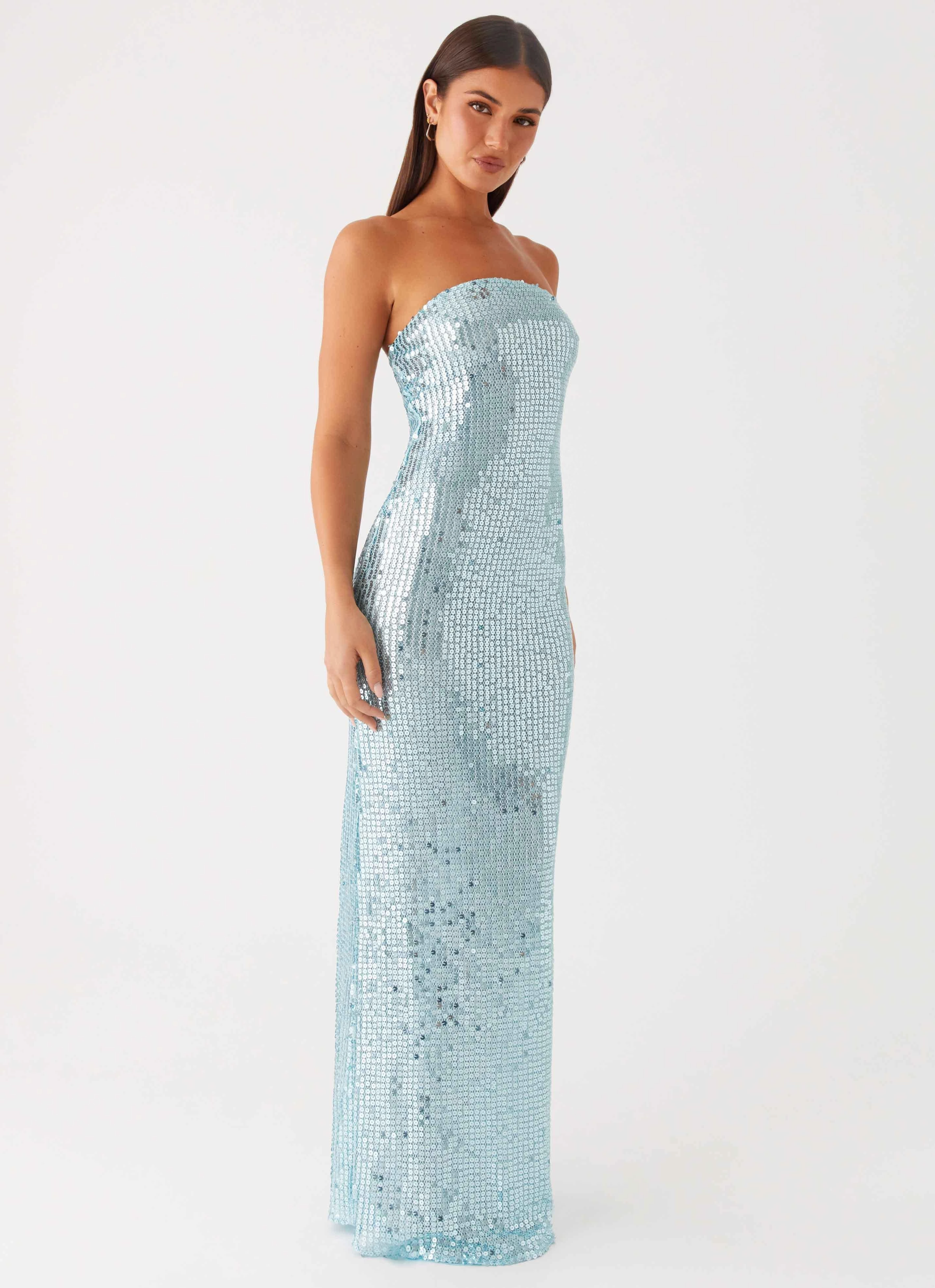 Zip Ease Lyric Sequin Maxi Dress - Turquoise
