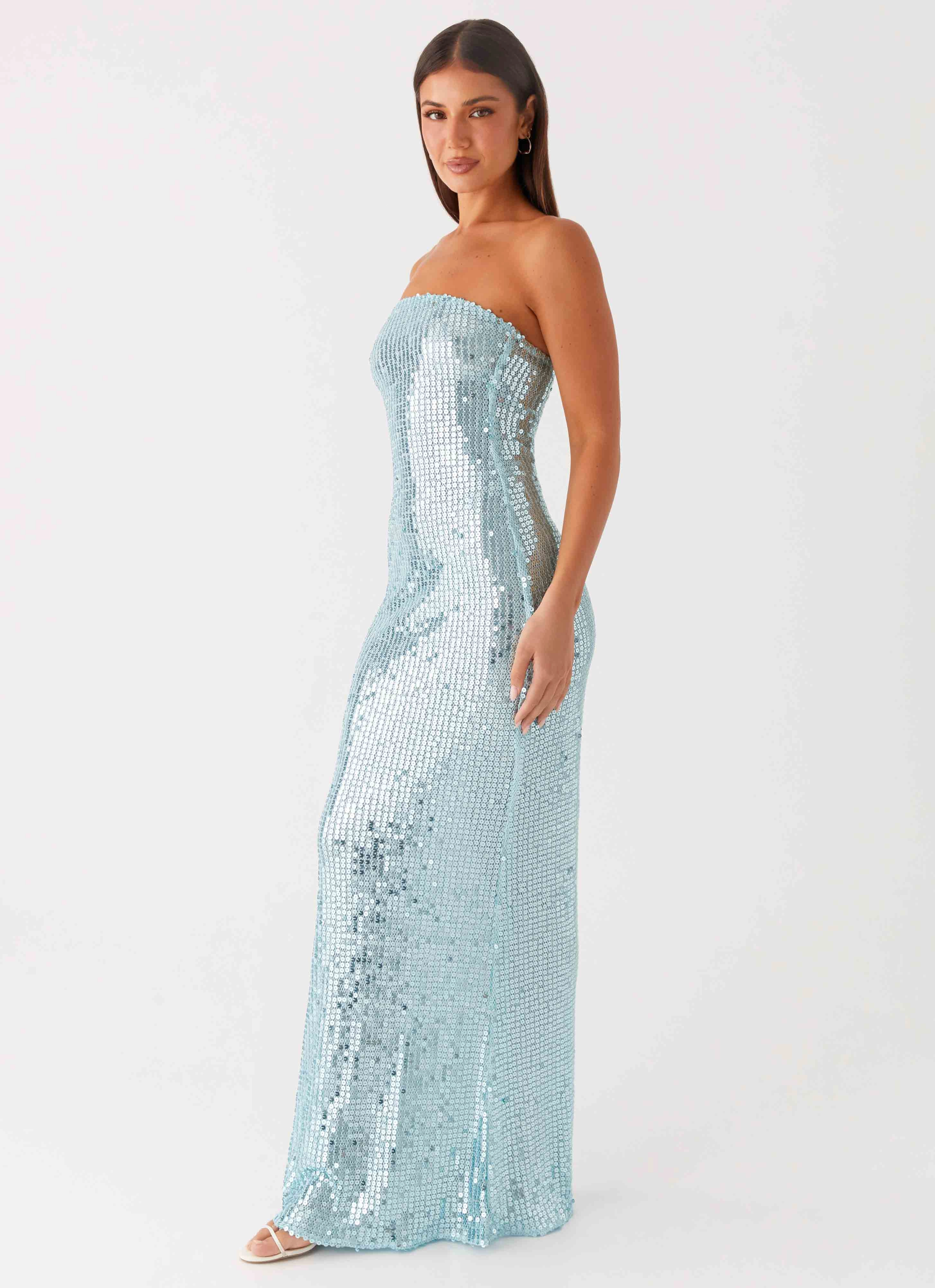 Fall Inspired Lyric Sequin Maxi Dress - Turquoise