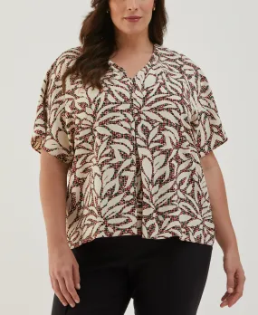 Plus Size Beach Geo Print Layered Dolman Sleeve Blouse GarmentWashed Texture Non Restrictive Armhole Cut