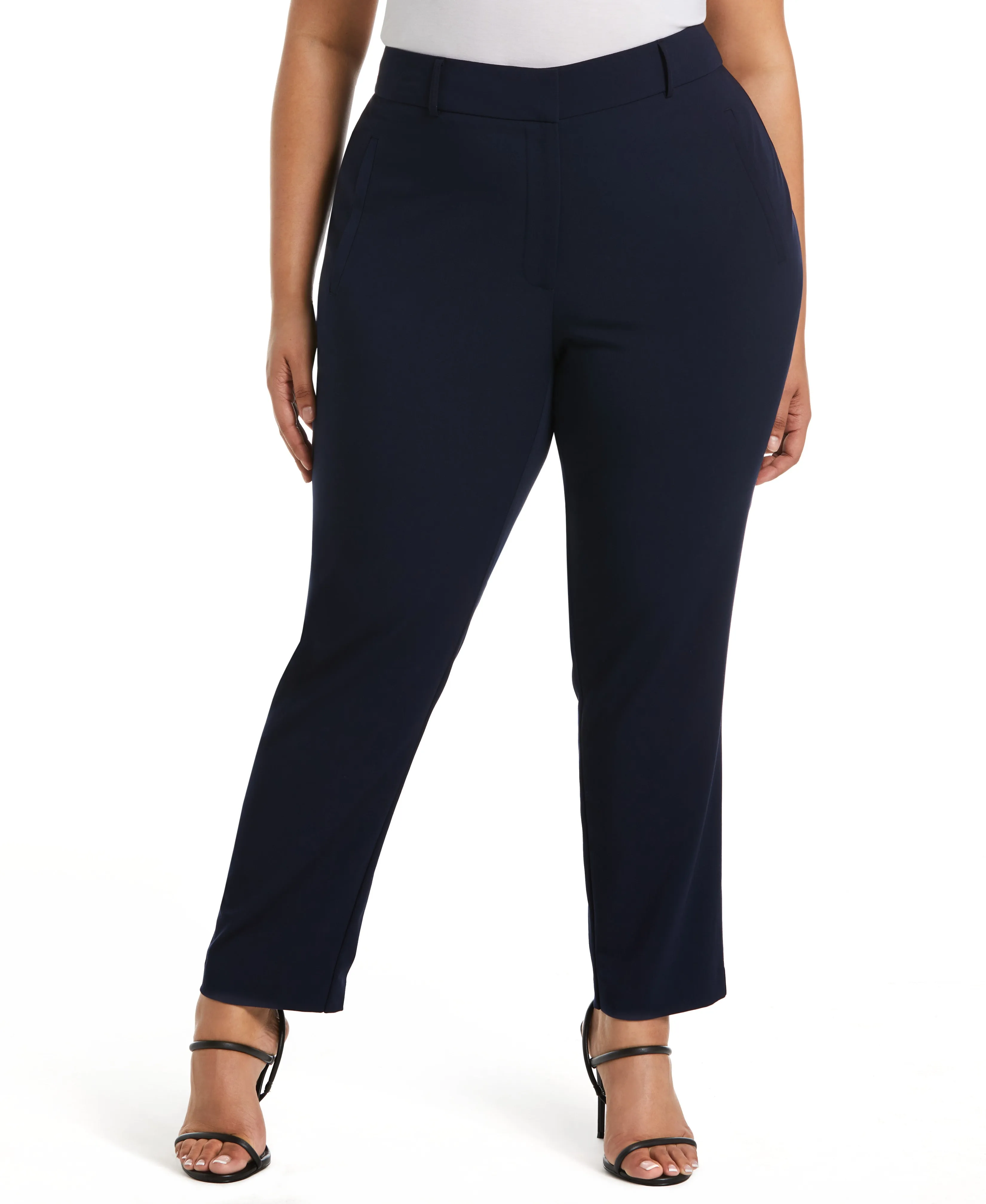 Plus Size Classic Fit Clean Straight Leg Ankle Pant Carbon Infused Fabric Comfy Wardrobe