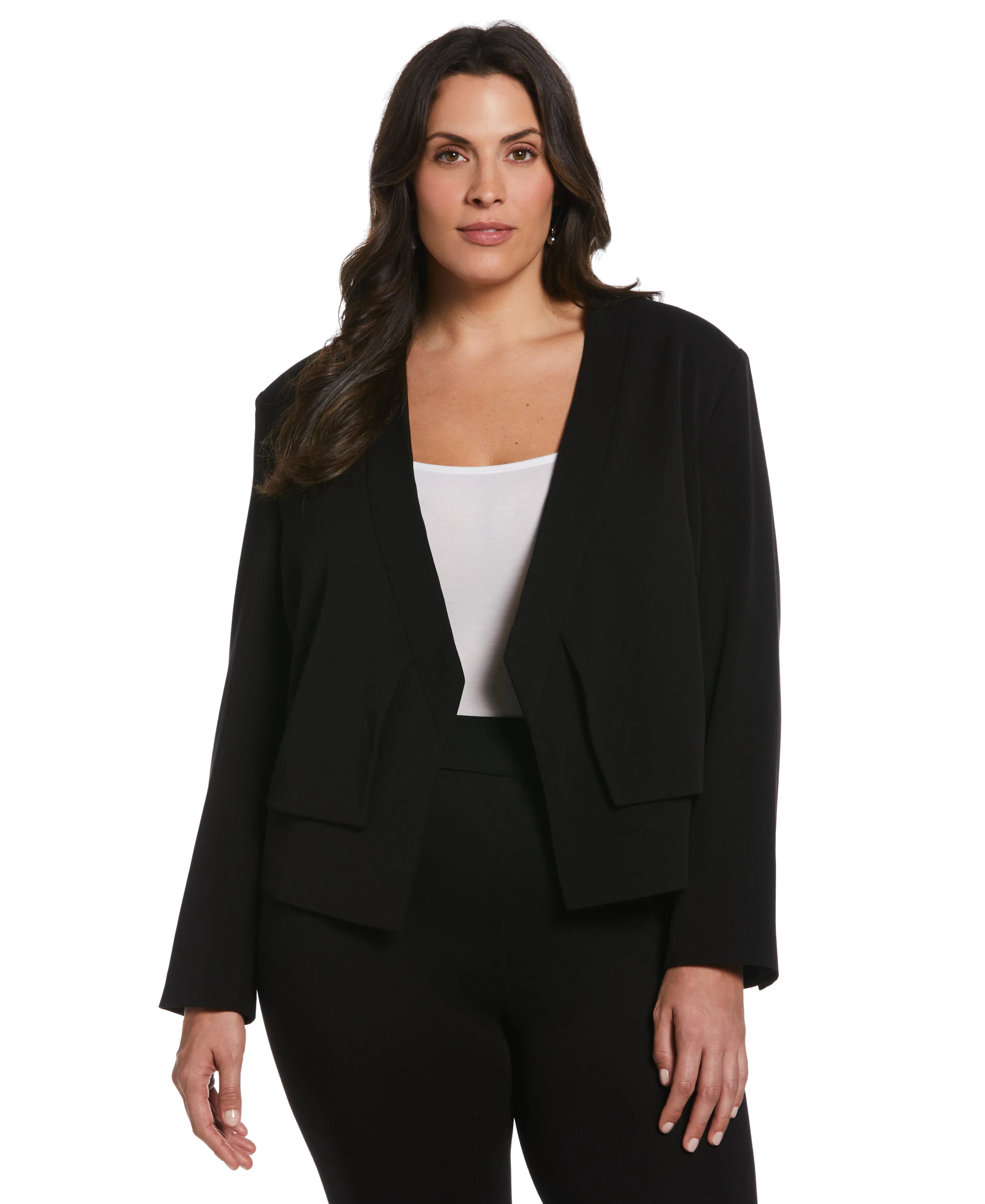 Plus Size Cropped Angled Open Blazer non adjustable