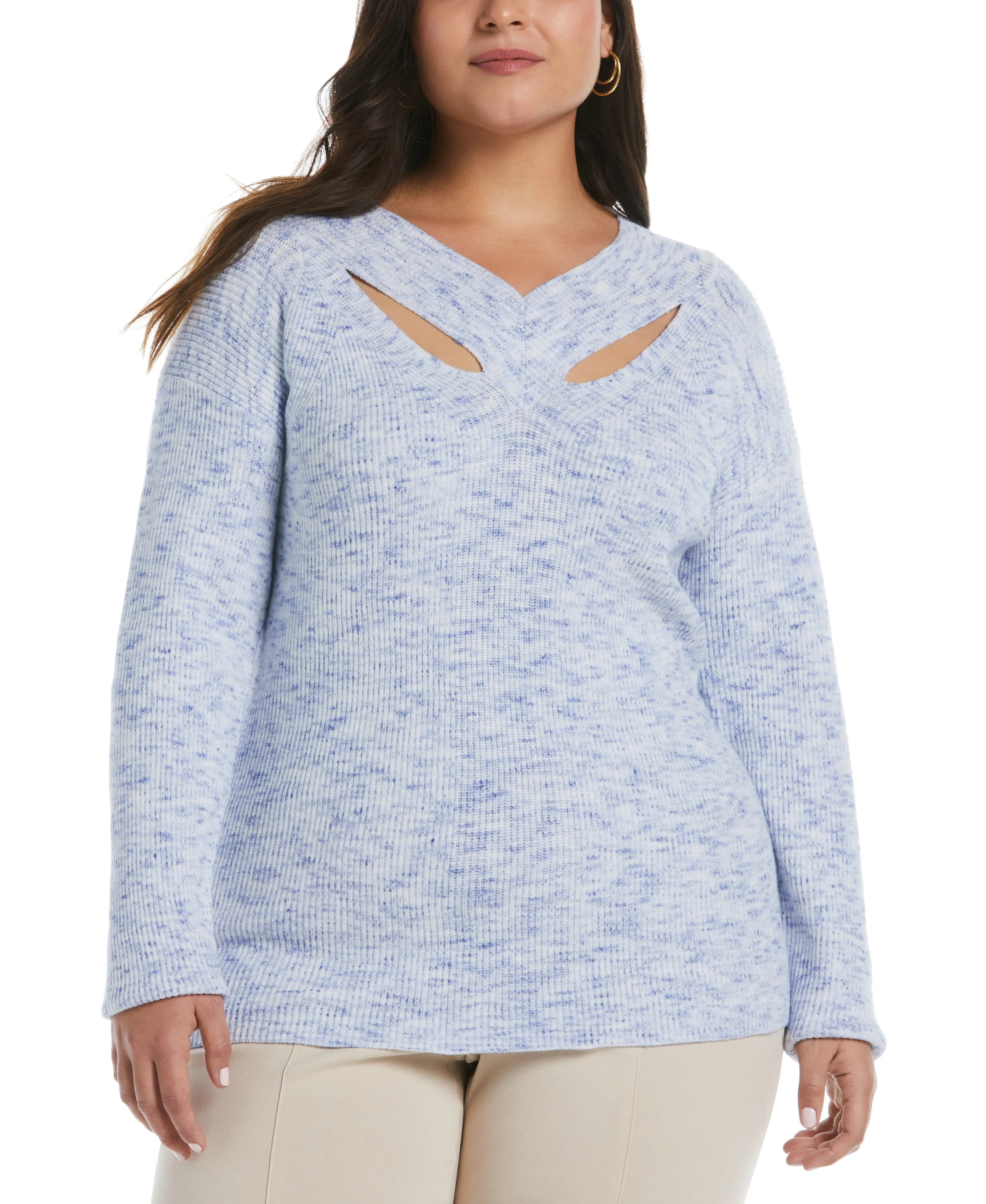 LoopwheelFabric Relaxed Hoodie Plus Size Cutout Neck Sweater