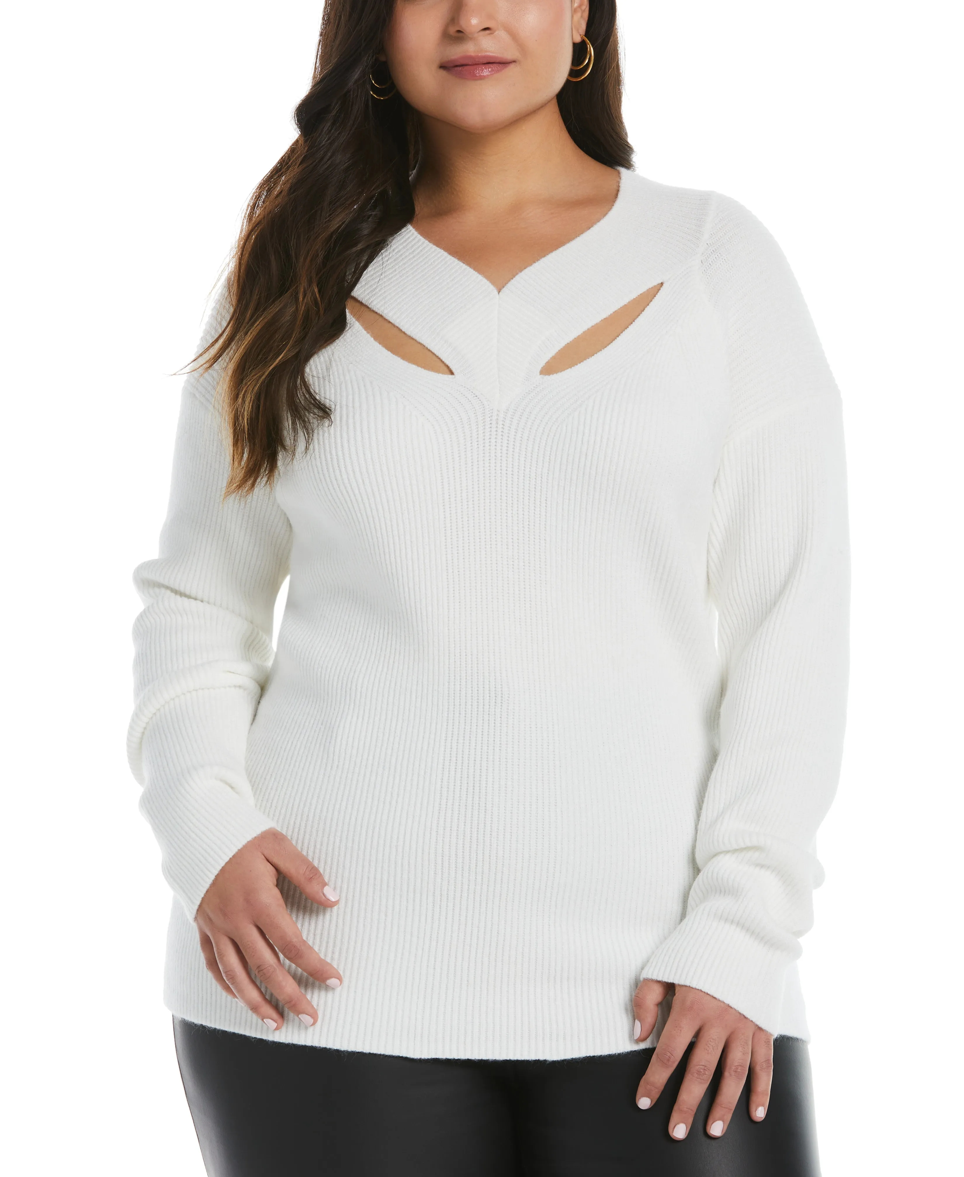 Plus Size Cutout Neck Sweater Cozy and Soft Dynamic Ventilation Panels