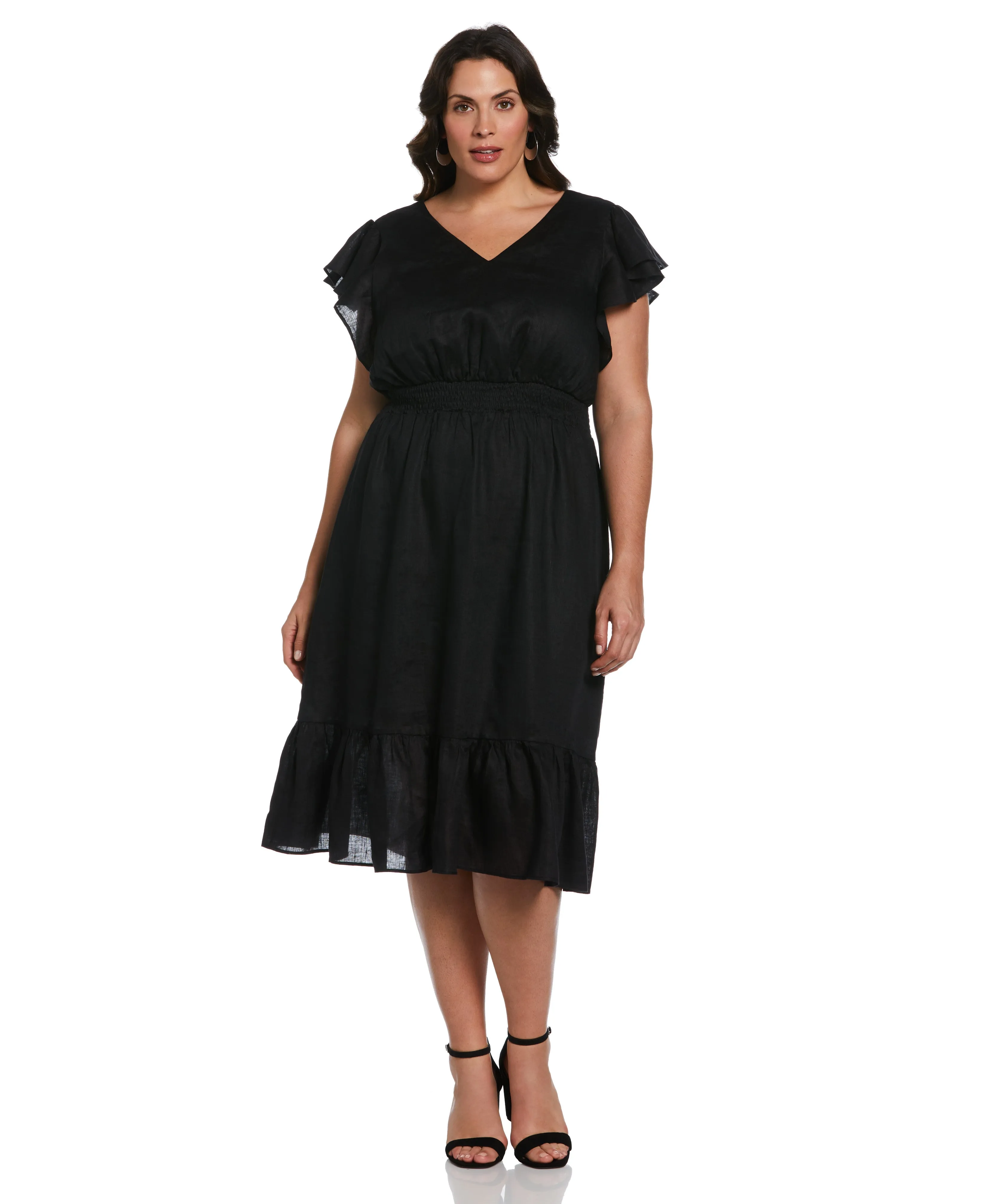 relaxed elegance Clean Texture Plus Size Double V Neck Ruffle Dress