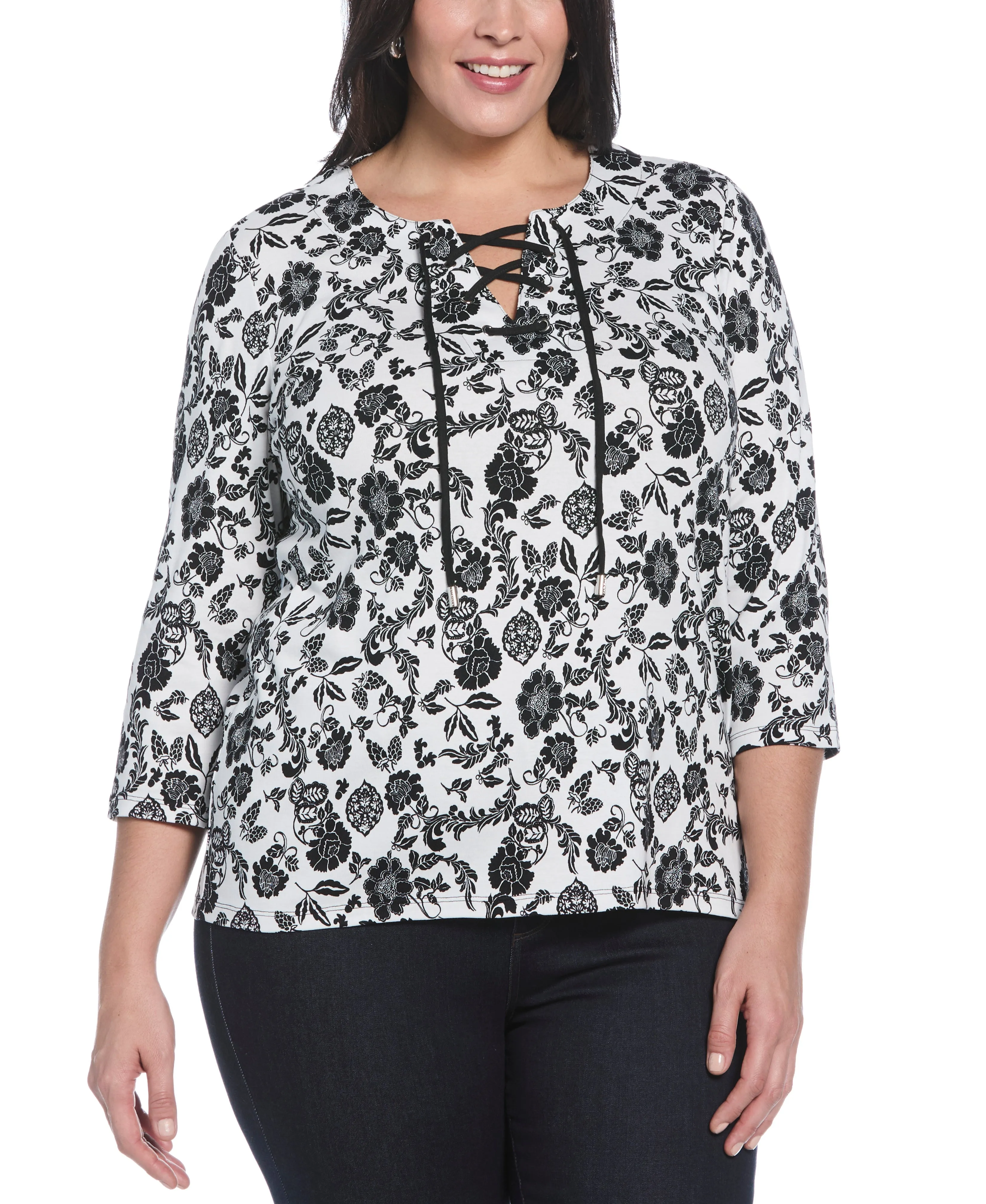 Plus Size Floral Print Lace Up Shirt Warm Hoodie