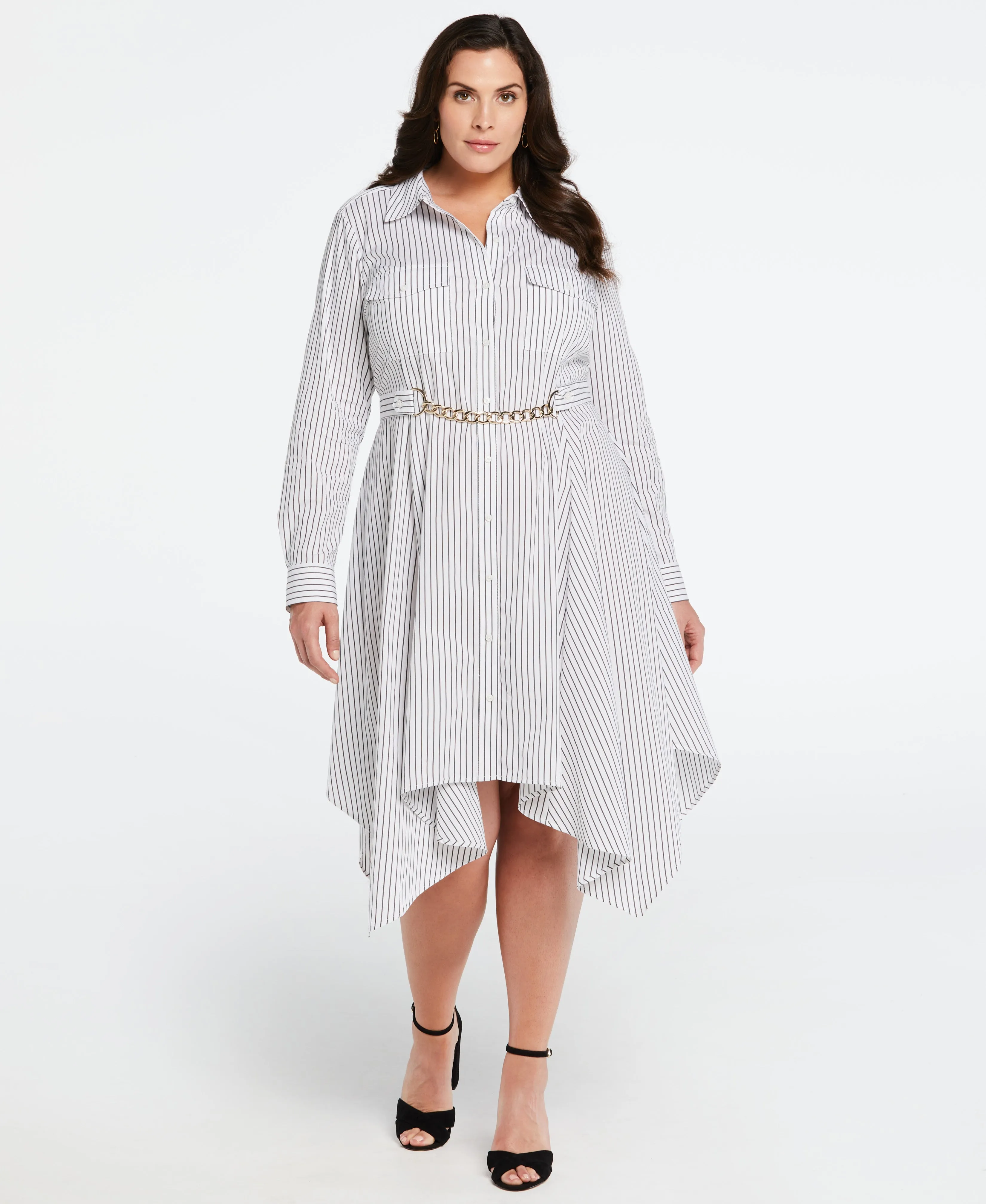 Plus Size Handkerchief Dress with Chain Belt Modest Look Hip-Flattering