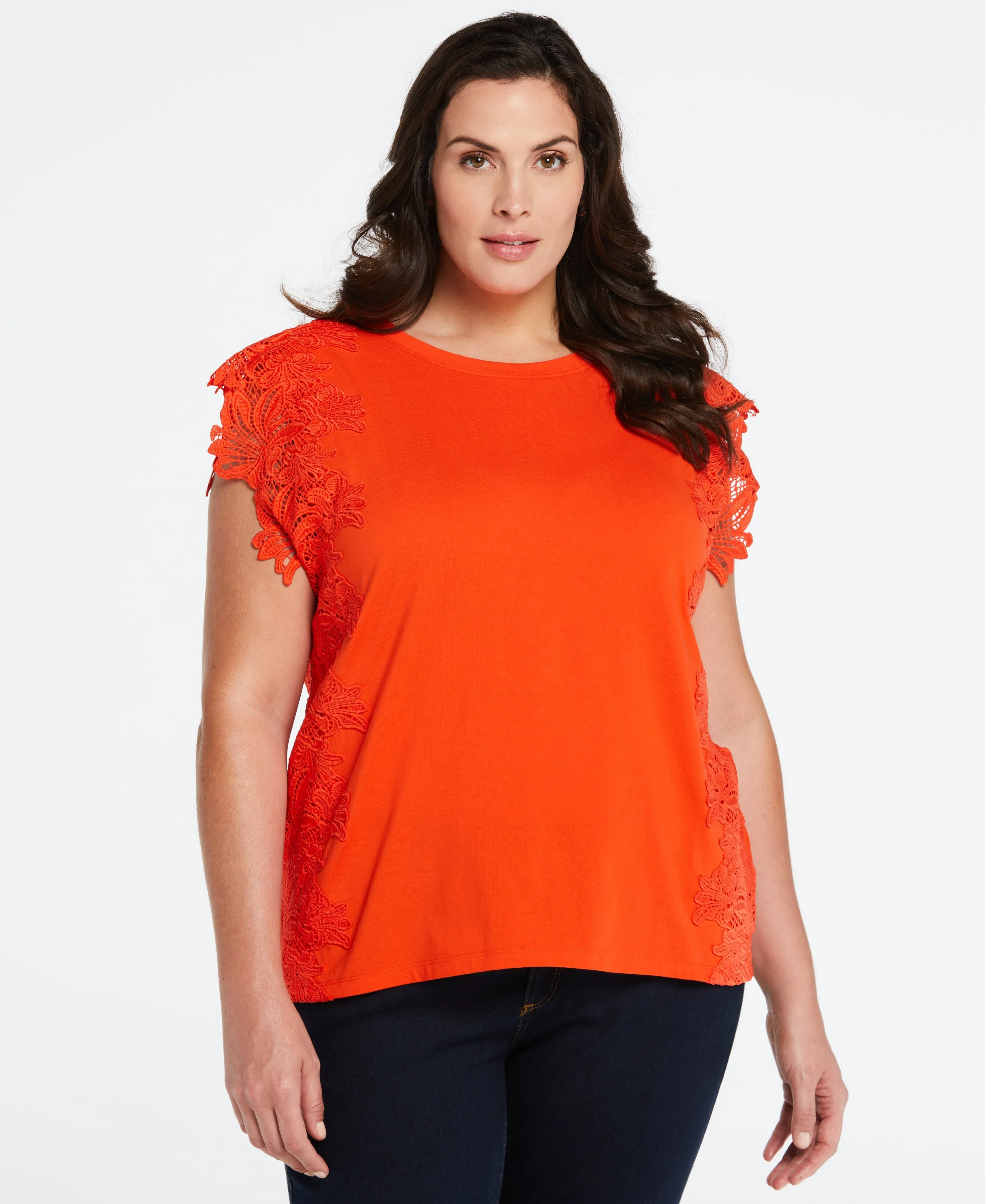 Plus Size Knit Top with Lace Detail Comfort Cushion Neckline HeavyweightThermal