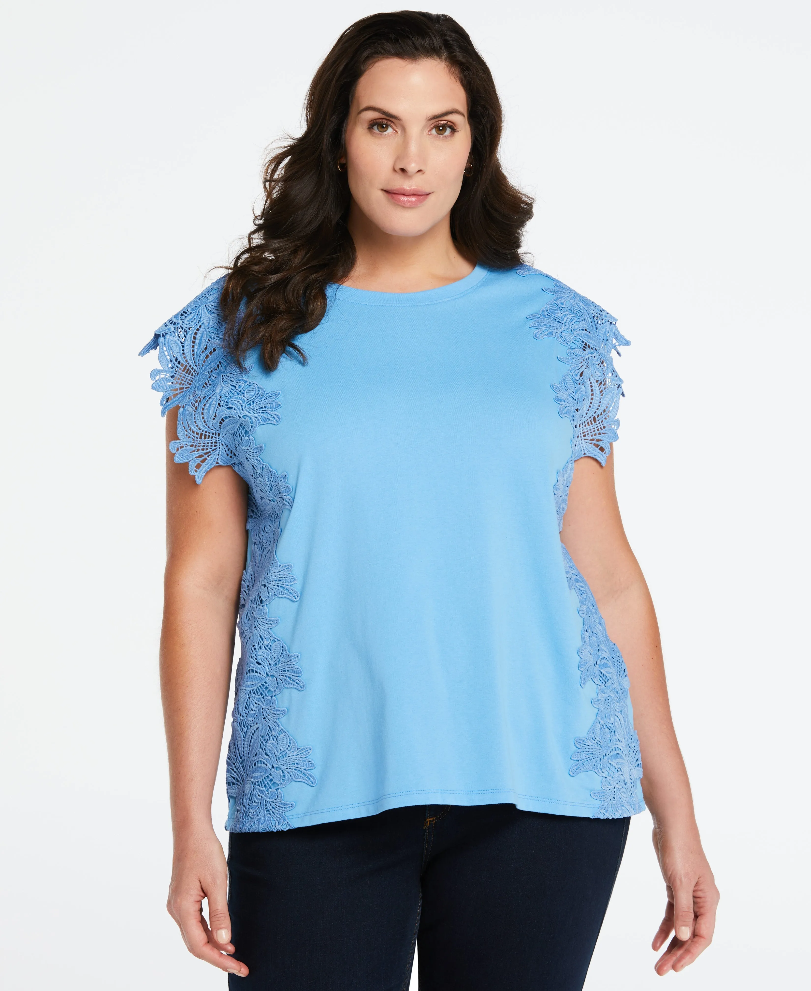 Plus Size Knit Top with Lace Detail Simple Dress