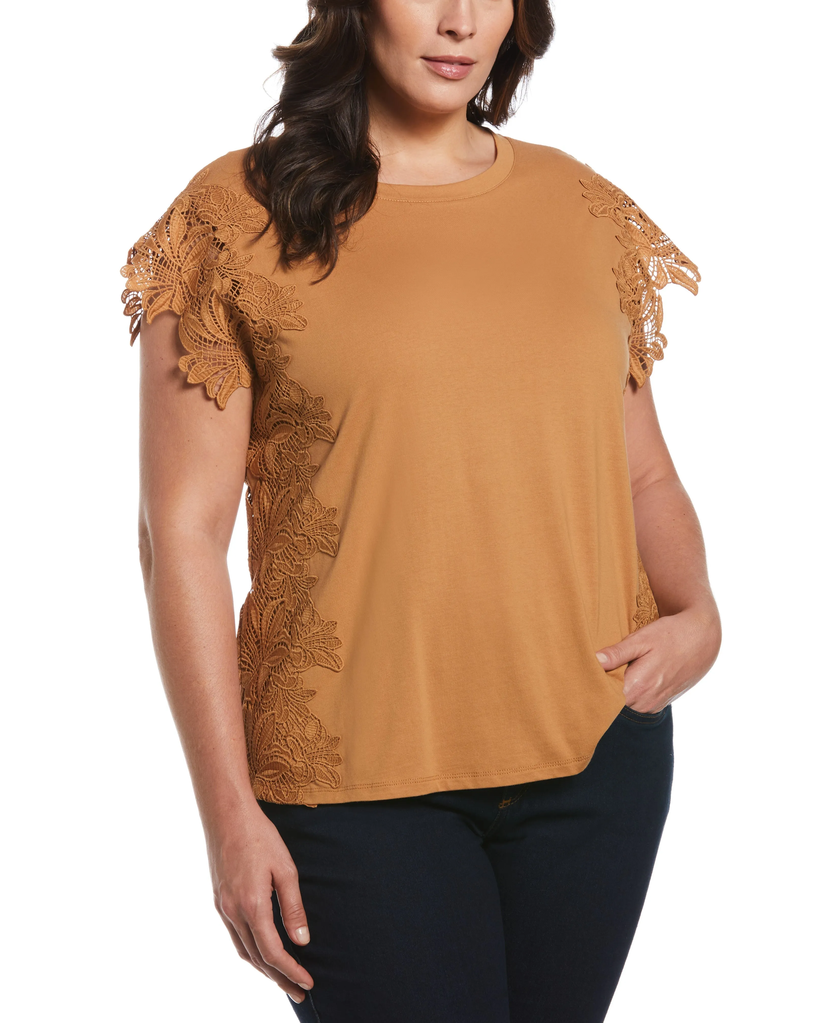 Plus Size Knit Top with Lace Detail Daily Wear