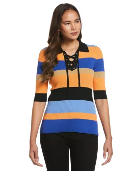 Thermal Regulating Design Plus Size Lace-Up Polo Sweater