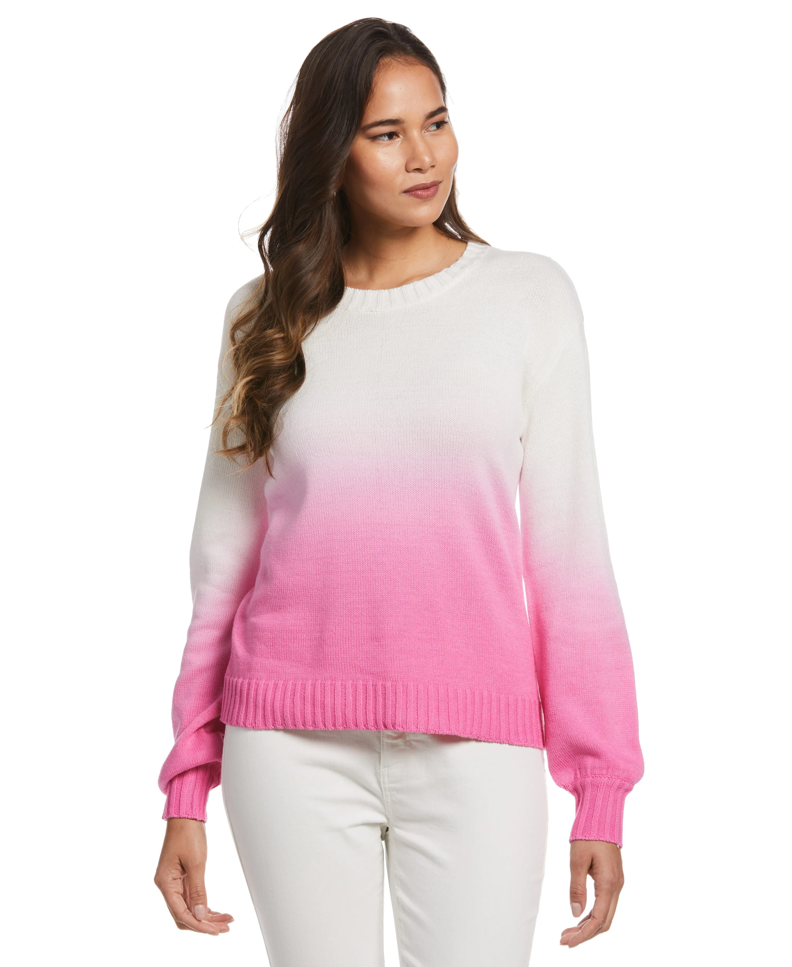 Linen Blend Fabric Plus Size Ombre Pullover Sweater
