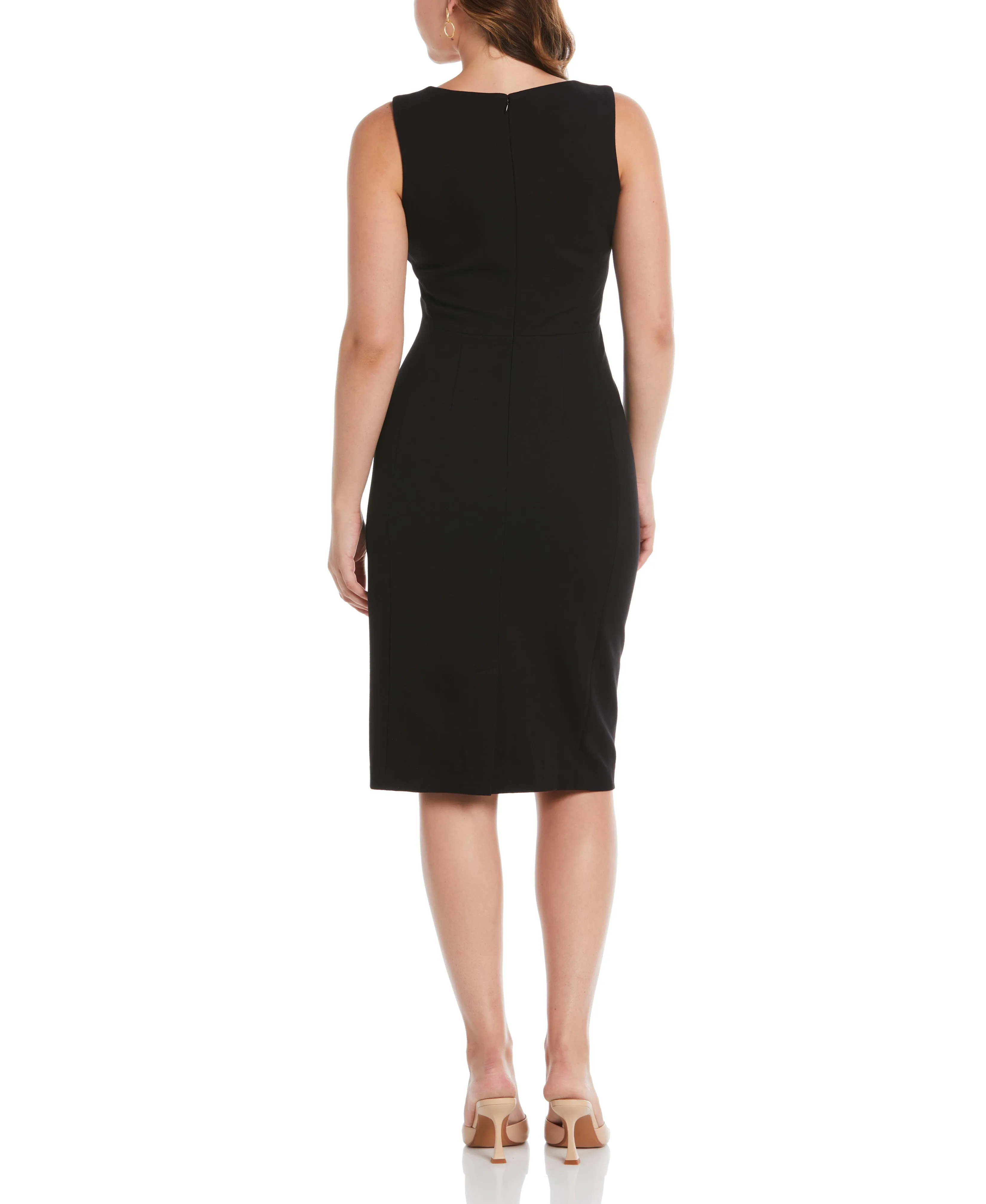 Smooth Detail Comfy Detail Plus Size Ponte V-Neck Shift Dress