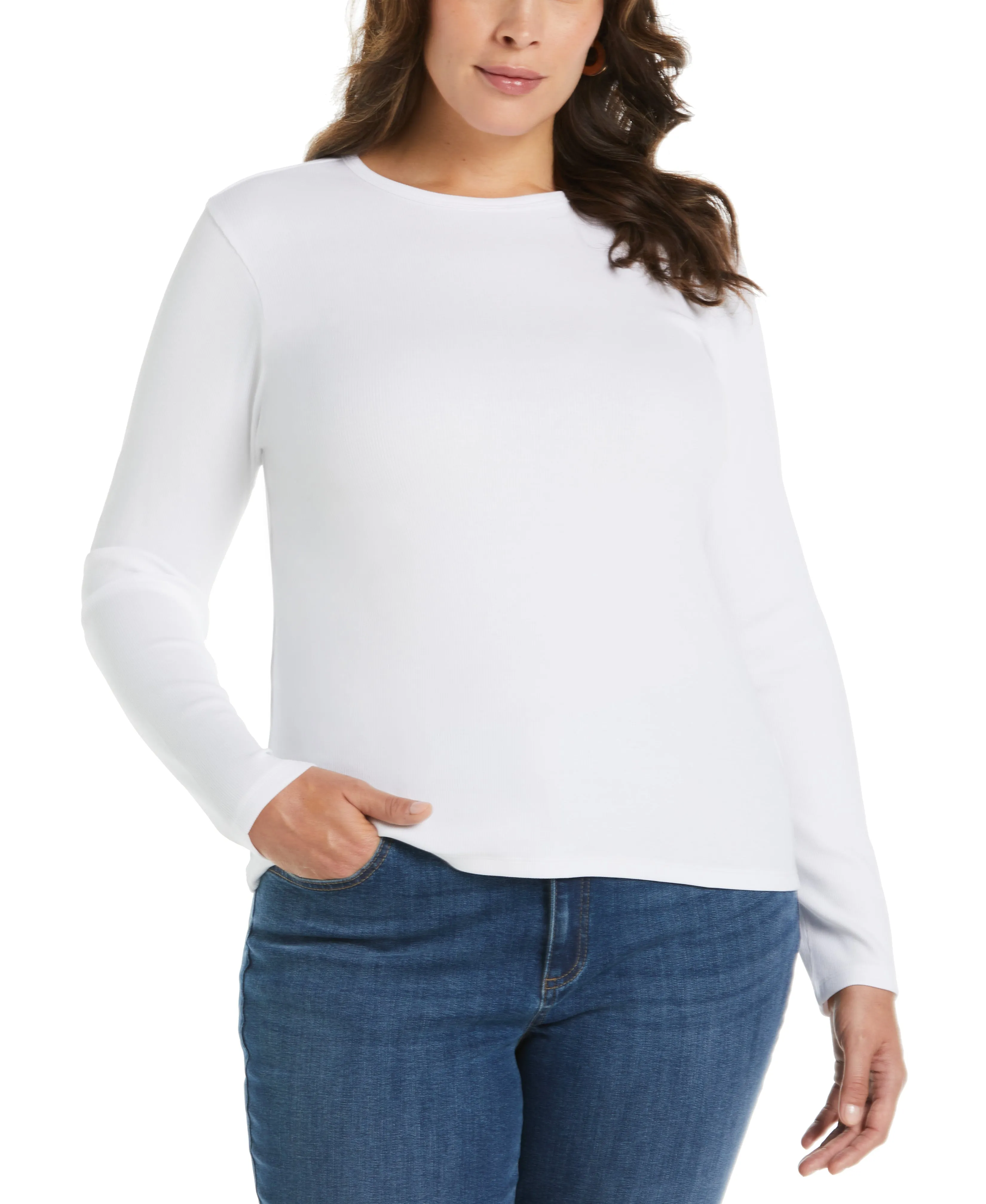 Plus Size Ribbed Crew Neck Tee stain resistant coating