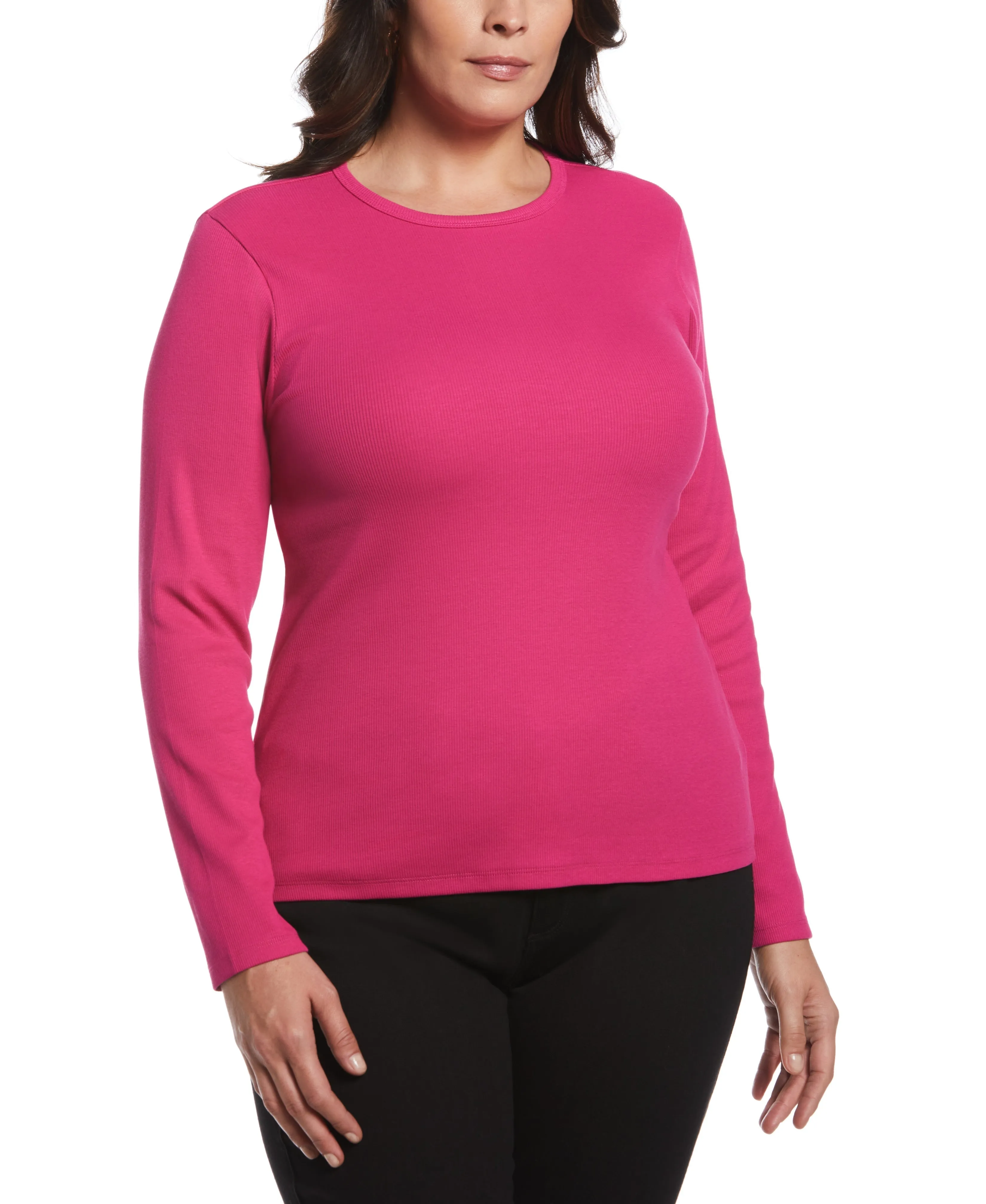 Plus Size Ribbed Crew Neck Tee Flowing Design WideNeckline