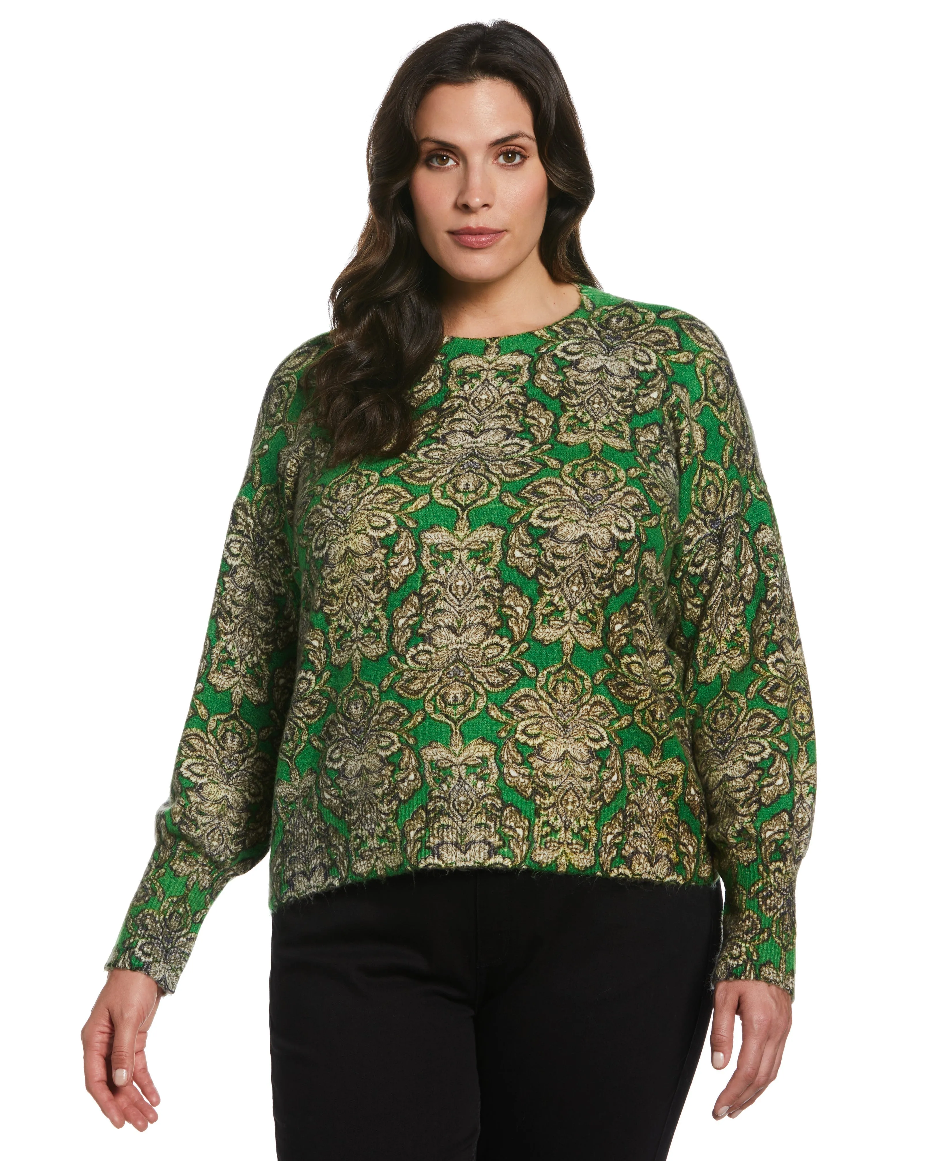 Plus Size Slouchy Printed Sweater ribbed texture Non Slip Shoulder Seams