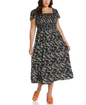 Cozy Comfort Calm Finish Plus Size Smocked Midi Dress