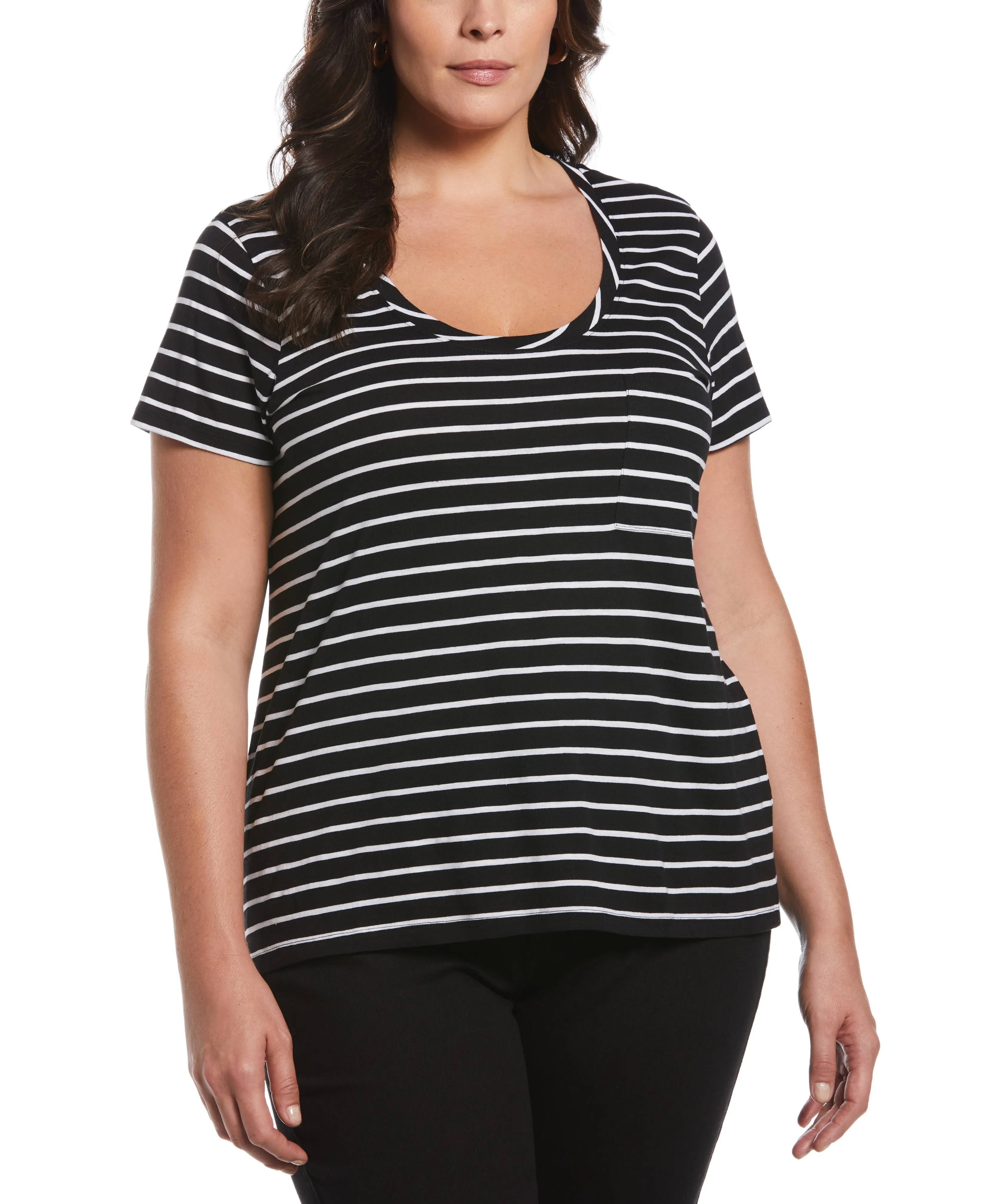 Plus Size Stripe Slub Tee AntiStatic Material Stylish Jacket