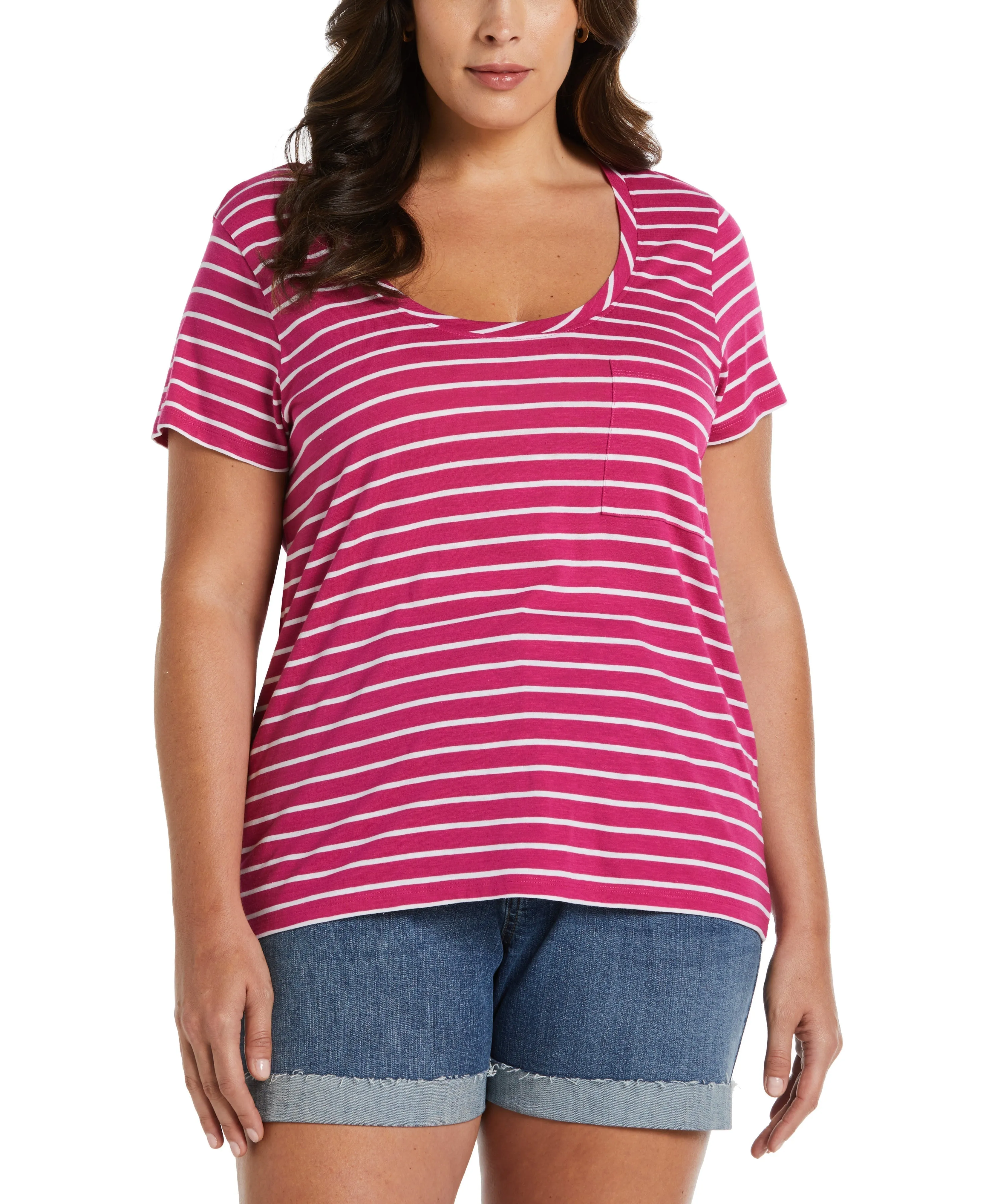 Plus Size Stripe Slub Tee EcoFriendly Dye Process