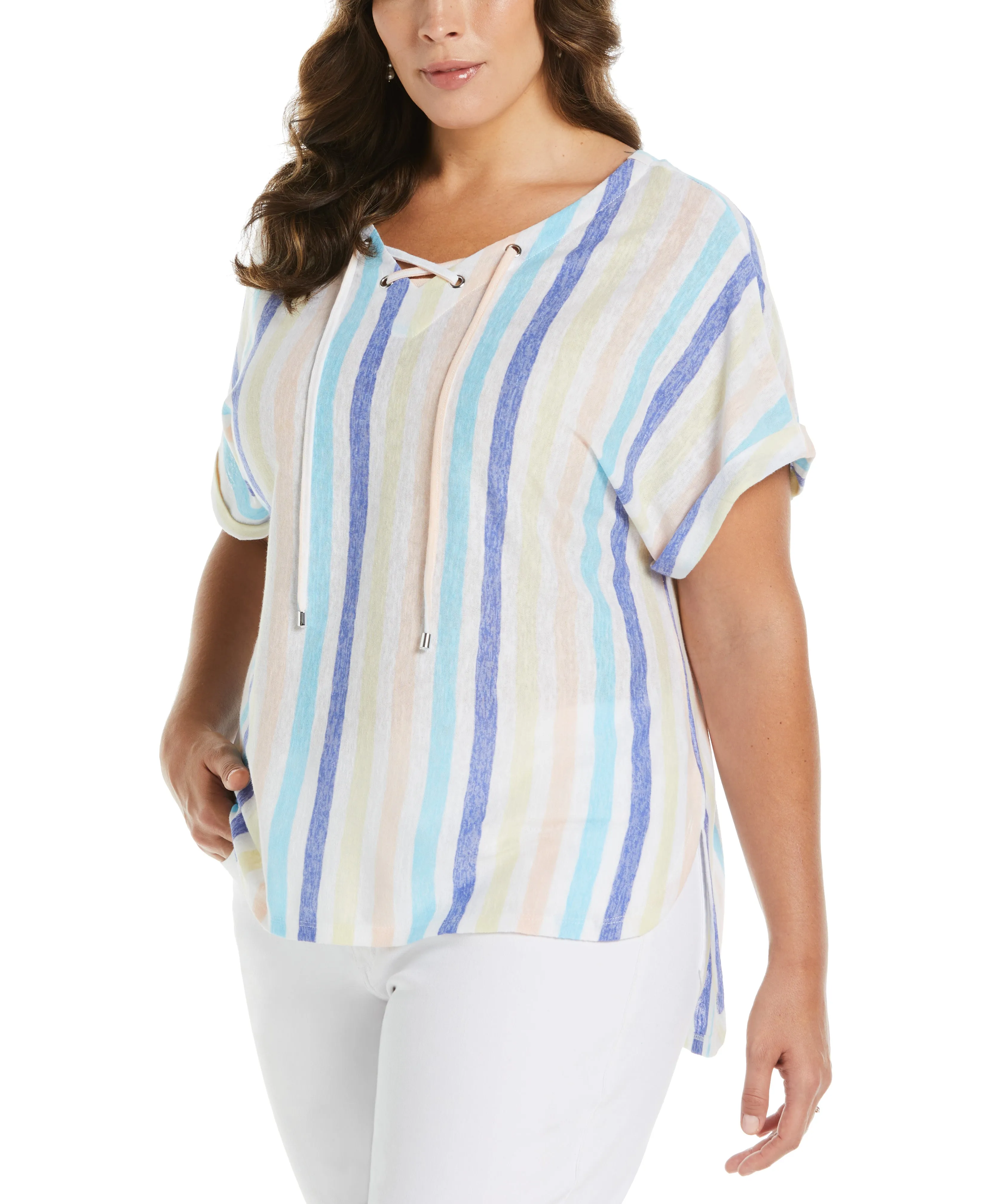 Plus Size Stripe V-neck Top TwillWeave