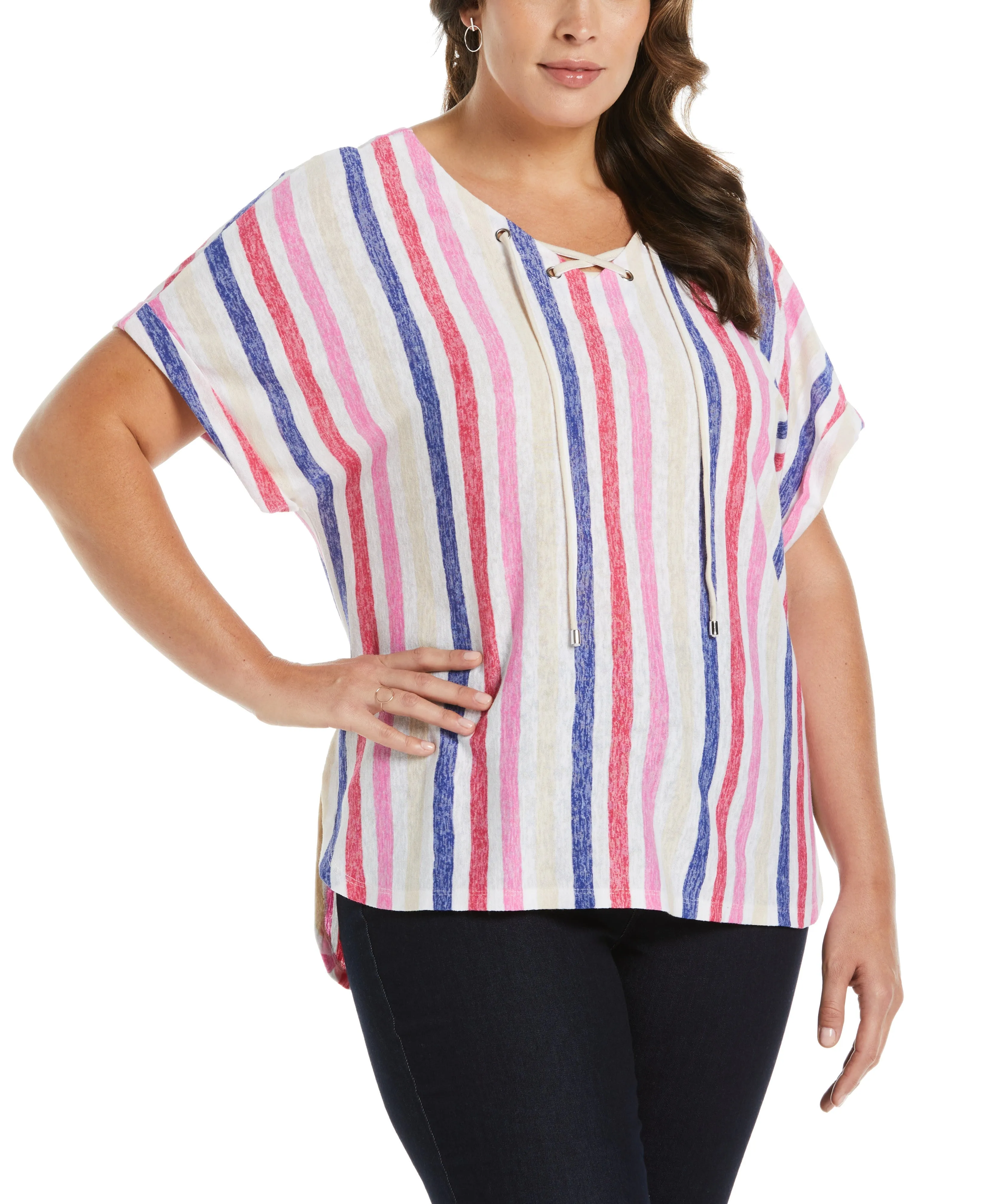 Plus Size Stripe V-neck Top Eco Friendly Dye Process