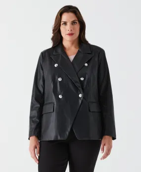 Plus Size Vegan Leather Double Breasted Blazer High-Performance Jacket Conditioner