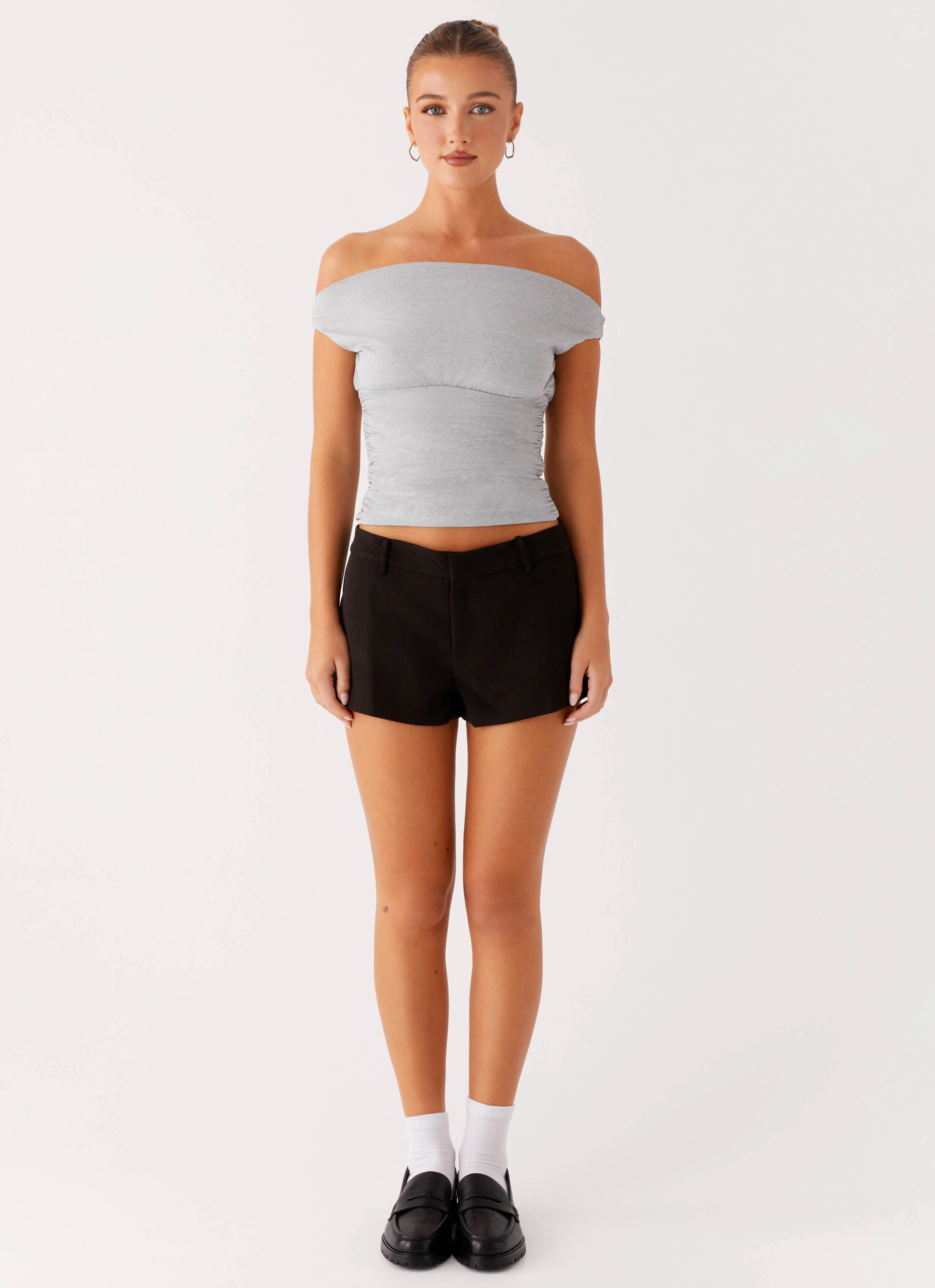 ReinforcedArmholes Reva Off Shoulder Top - Grey