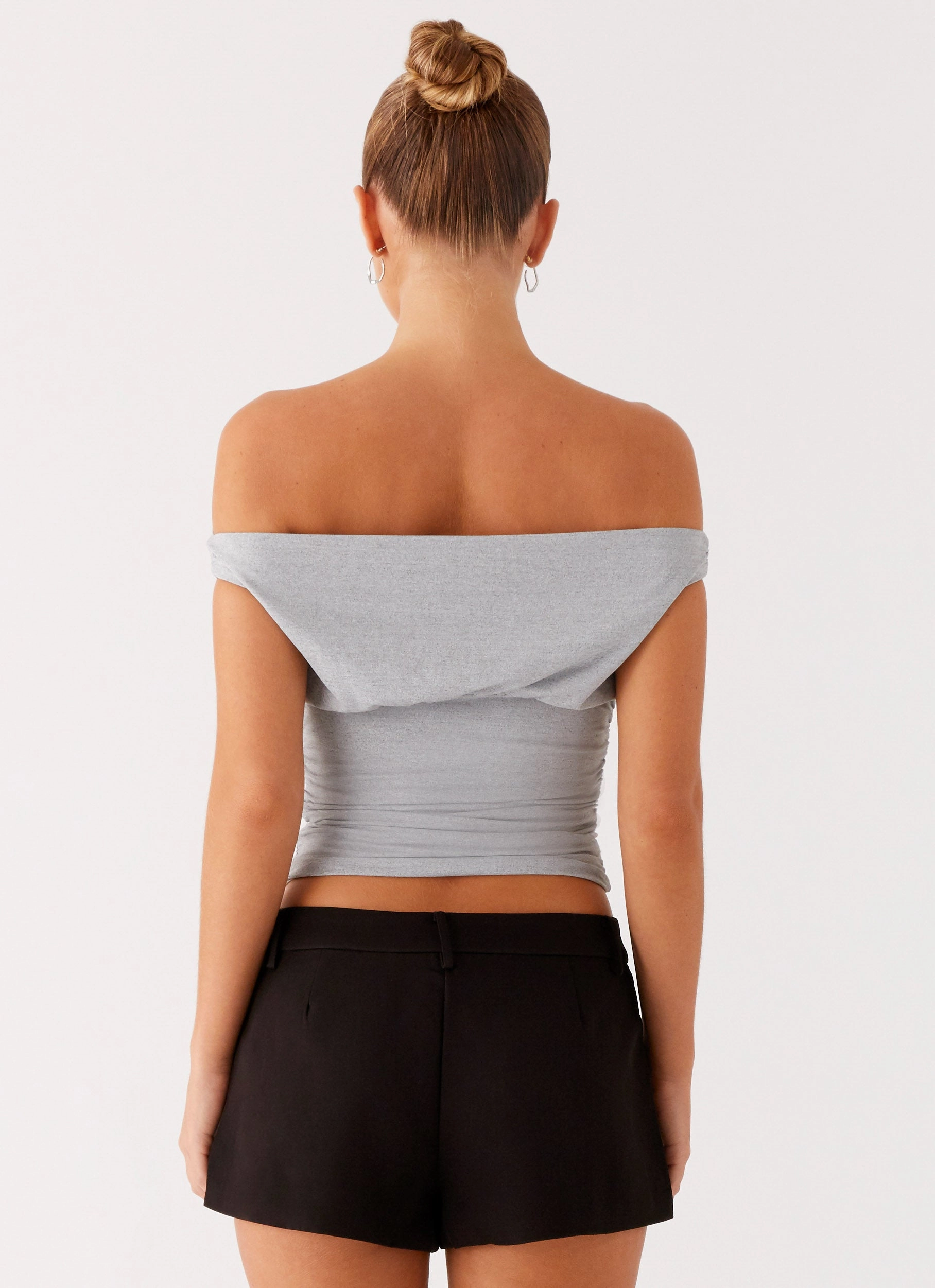 Reva Off Shoulder Top - Grey Sustainable Cotton Circular Knit Technique