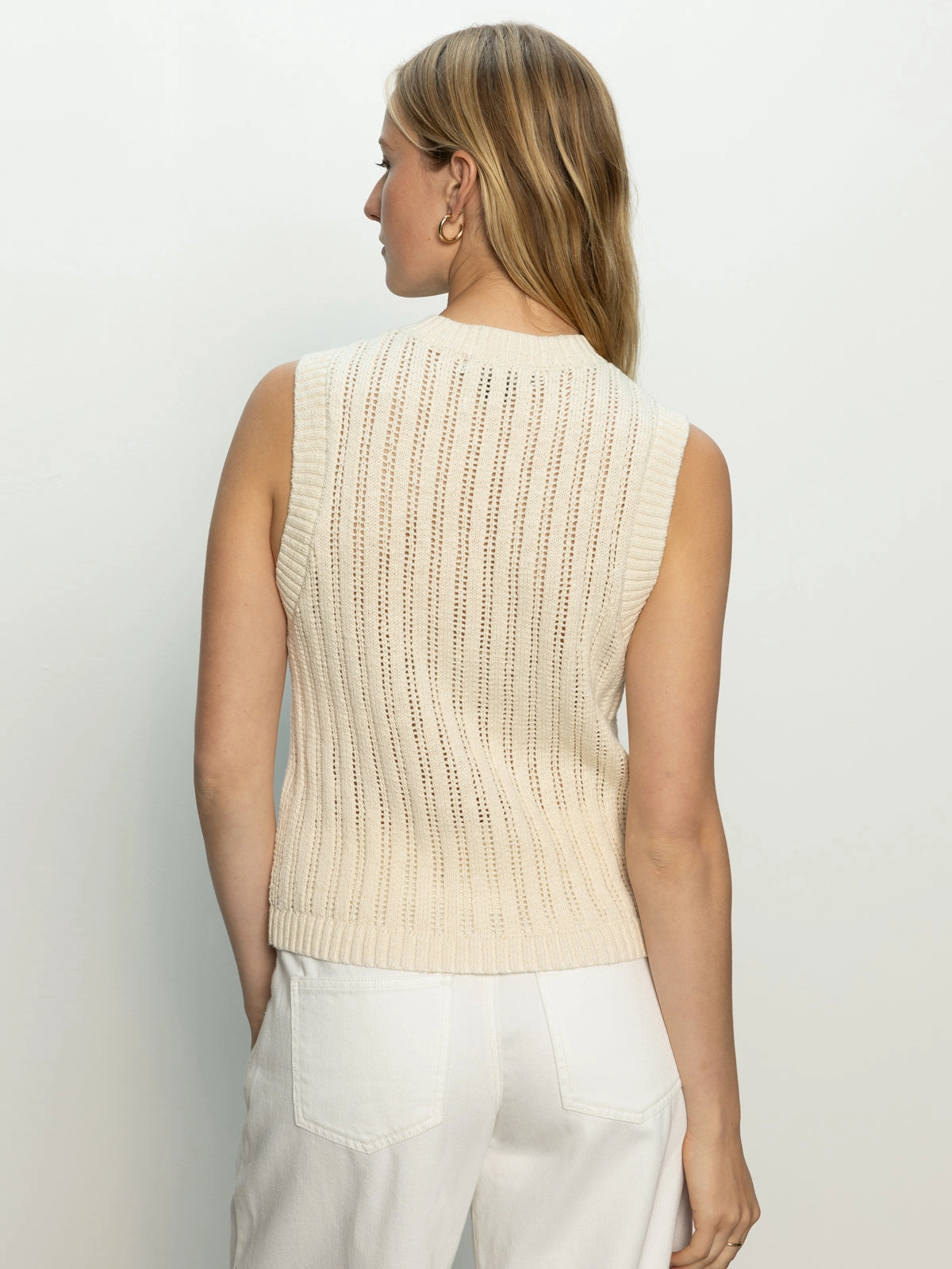 DoubleLayered Pointelle Shell Sweater Eco Natural