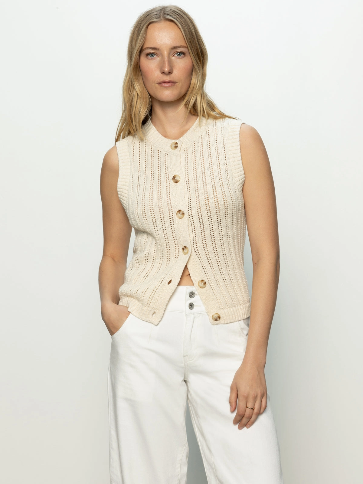 Pointelle Shell Sweater Eco Natural Durable Reinforced Shoulders Thermoregulating Fabric
