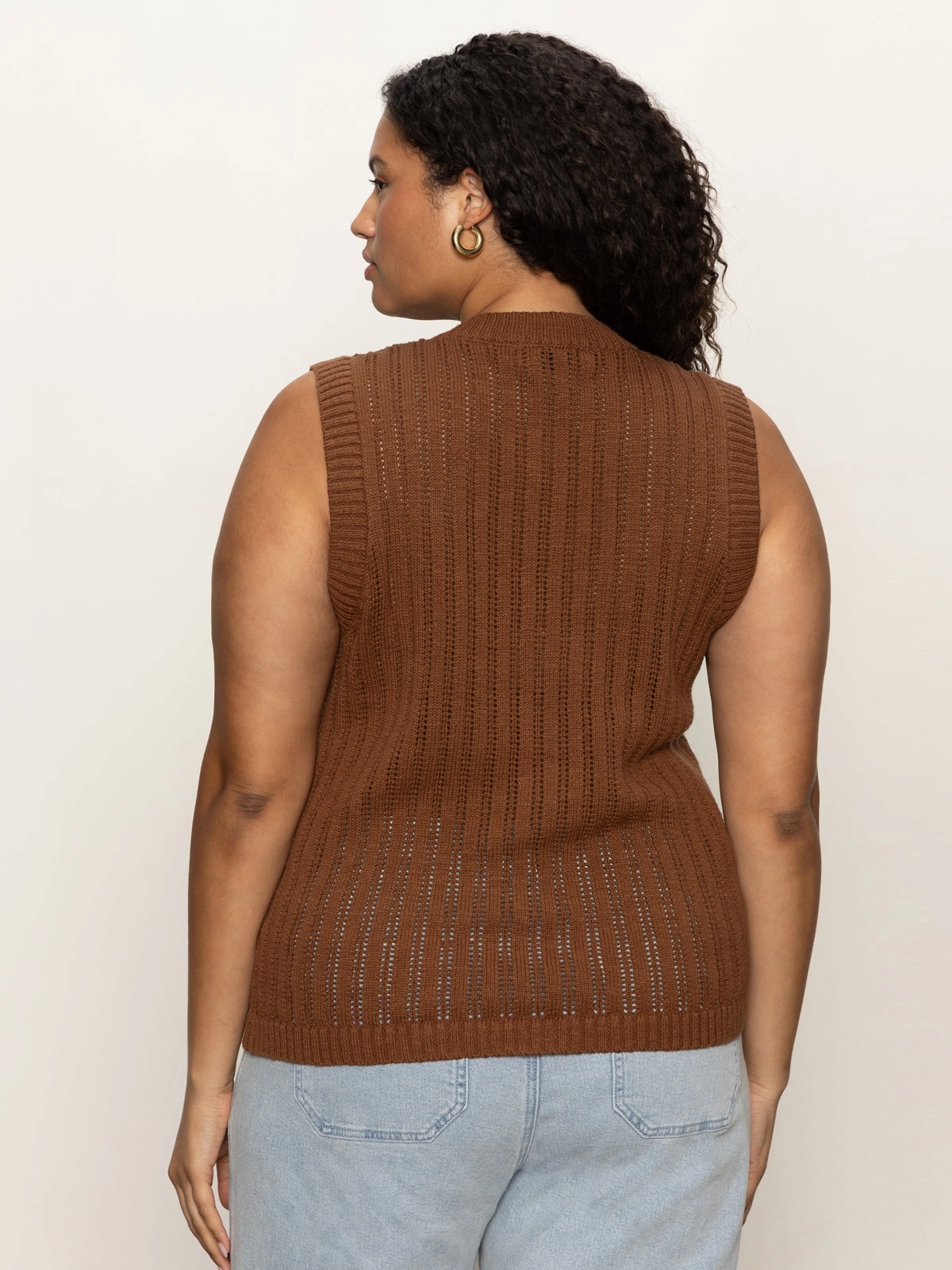 VentilatedMesh Pointelle Shell Sweater Sepia Extended Sizing