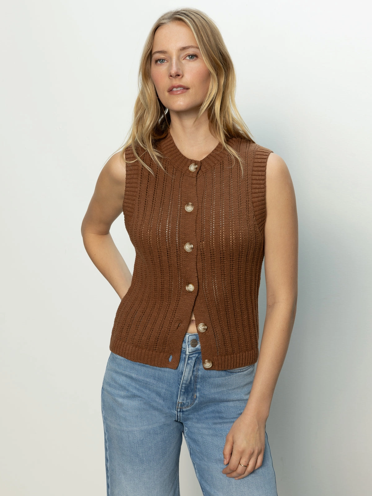 Pointelle Shell Sweater Sepia WindproofBarrierTechnology