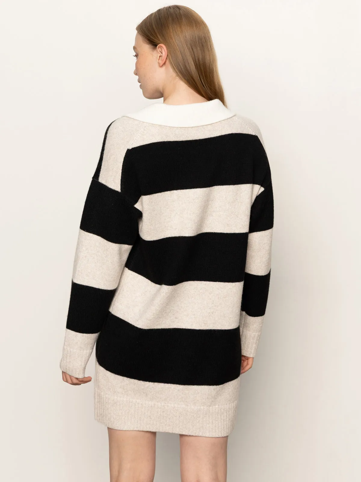 Everyday Style Polo Striped Sweater Dress Heather Pearl W/ Black