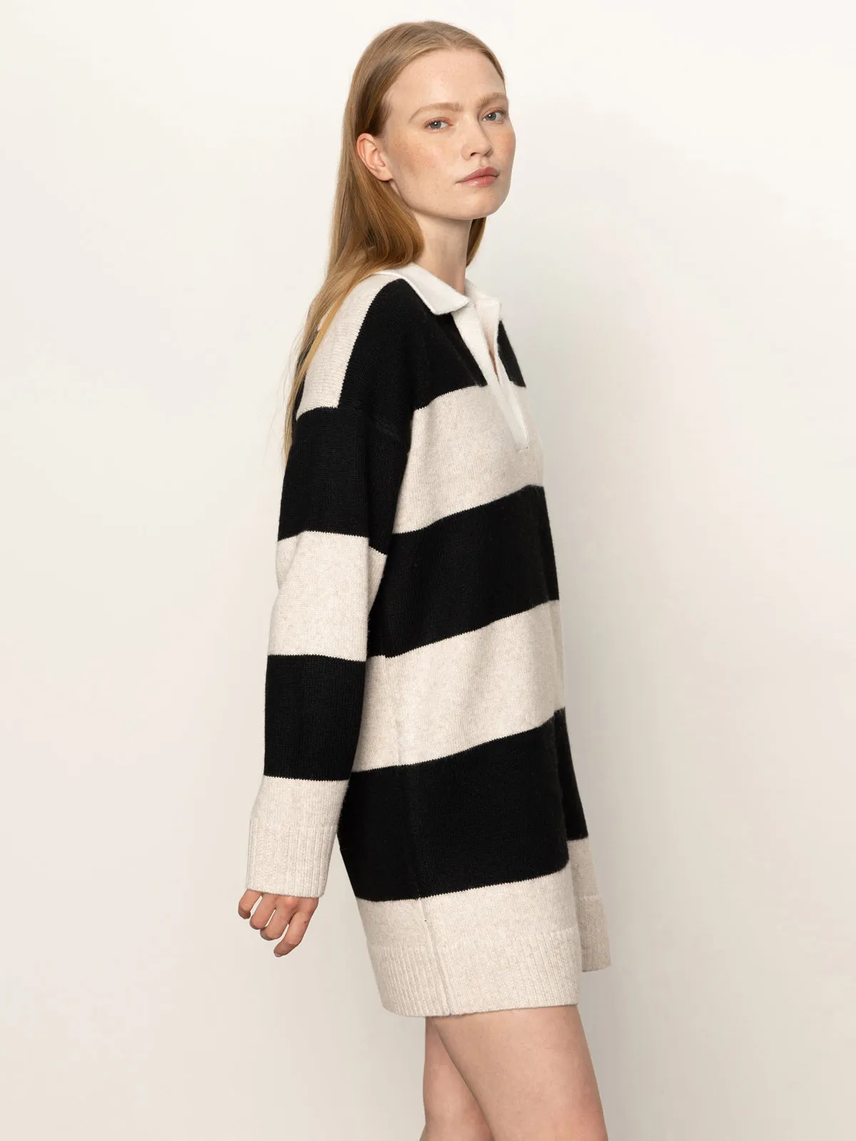 Polo Striped Sweater Dress Heather Pearl W/ Black ElasticTrimming NonRestrictiveSilhouette