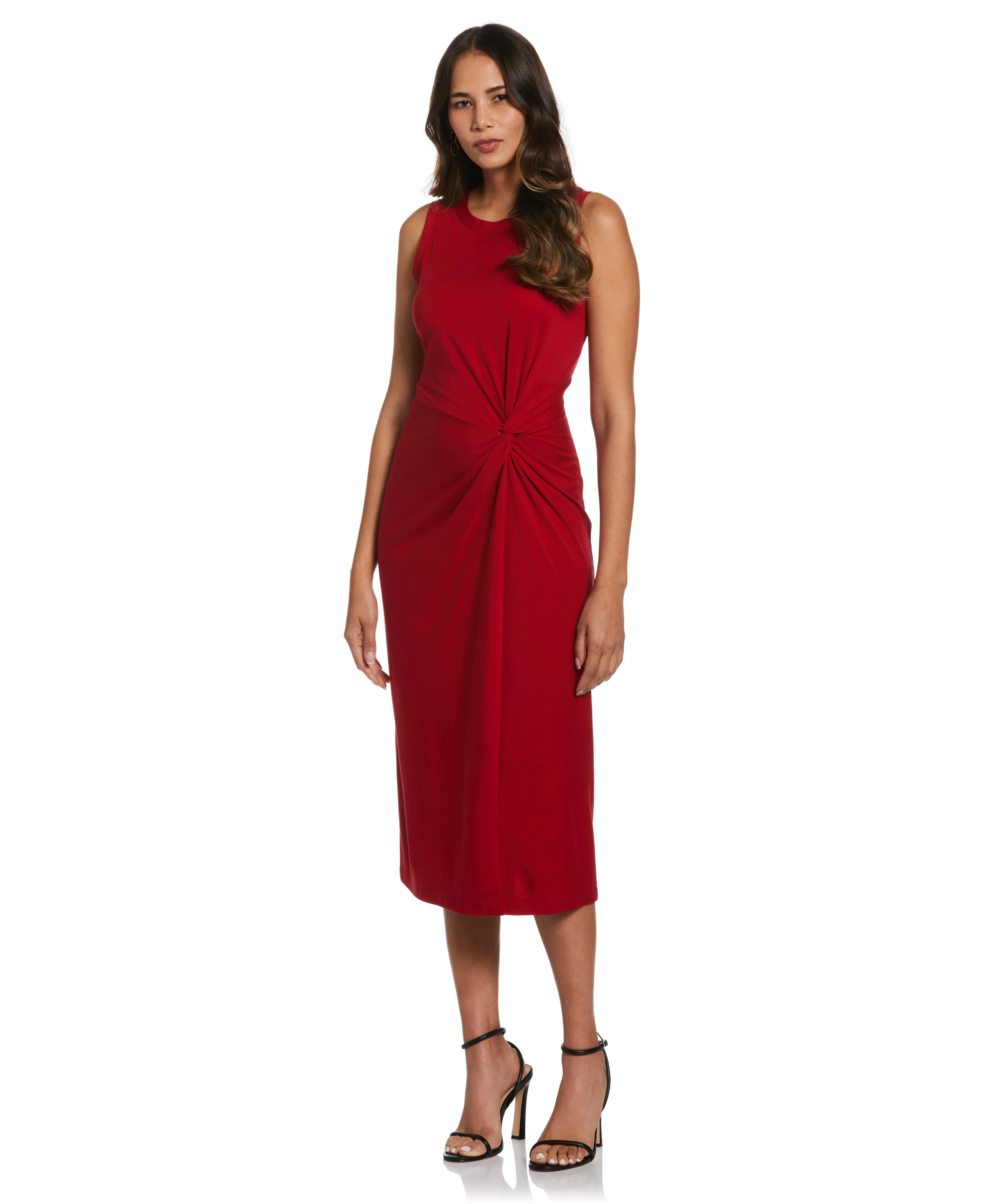 Lined interior Structured-Shape Ponte Knit Twist Front Midi Dress